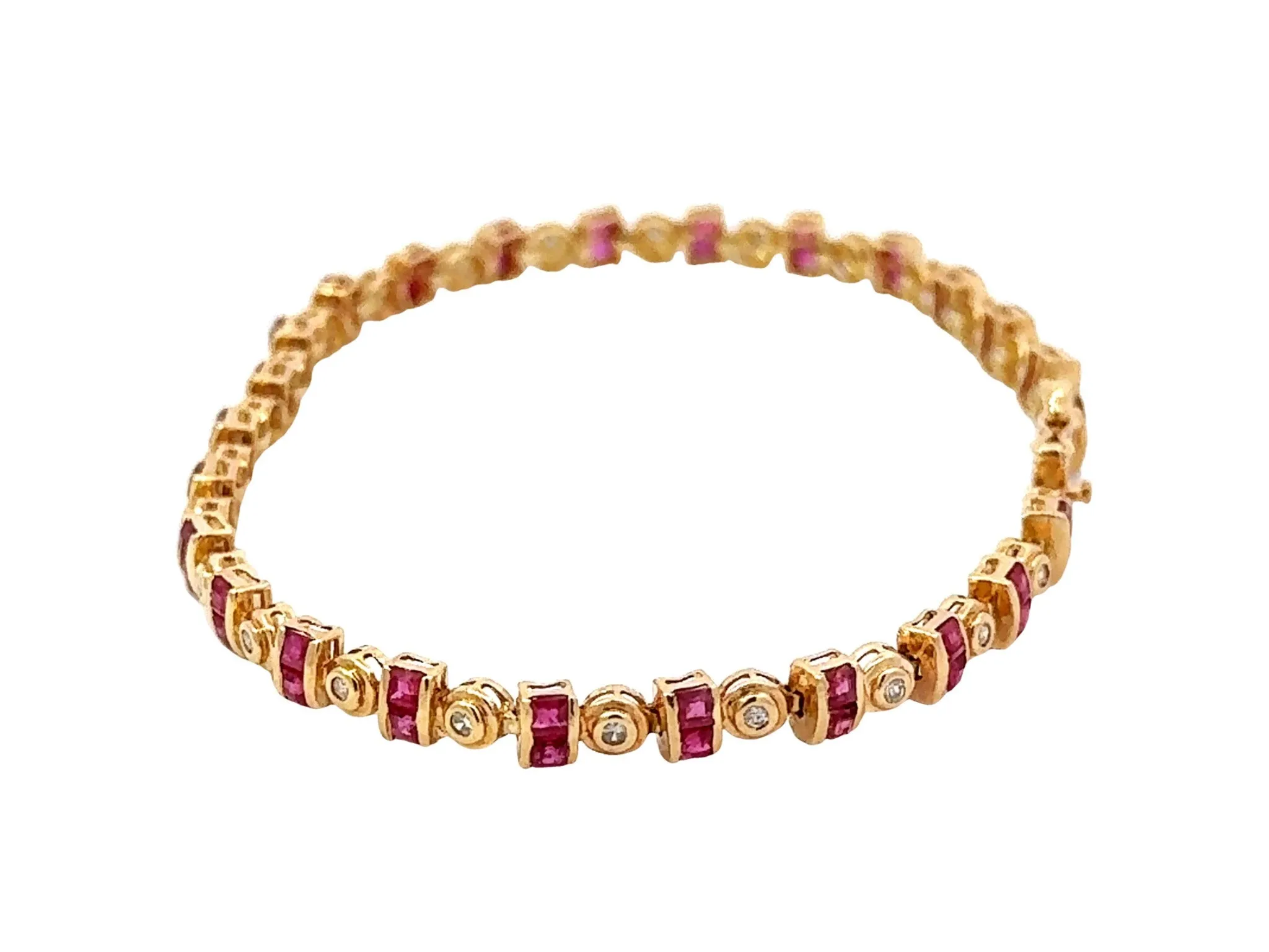 14k Yellow Gold Diamond and Ruby Tennis Bracelet