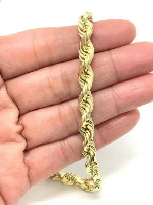 14k Yellow Gold Diamond Cut Rope Chain Bracelet 11" 7mm 38.2 grams