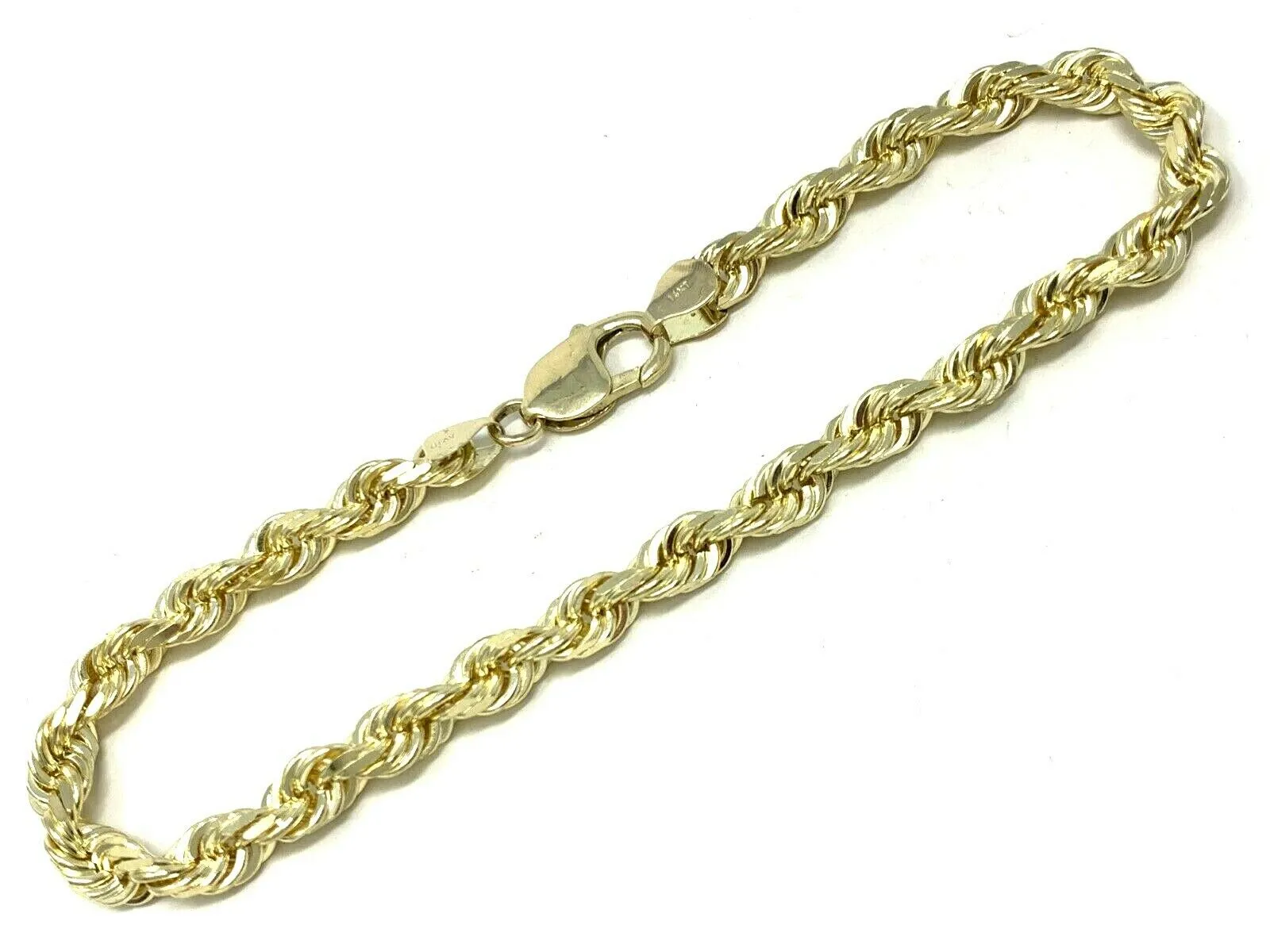 14k Yellow Gold Diamond Cut Rope Chain Bracelet 11" 7mm 38.2 grams
