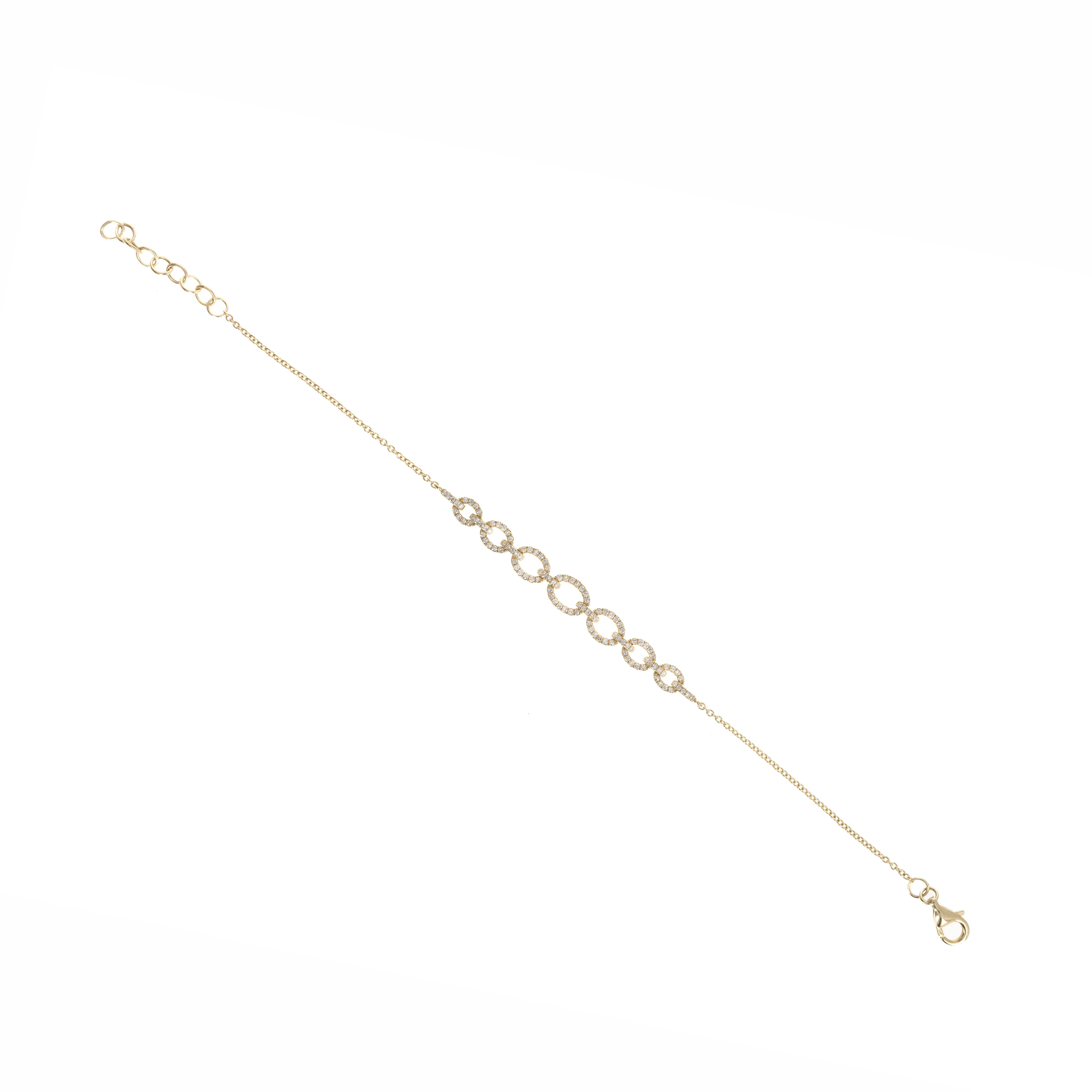 14K Yellow Gold Oval Link Pave 0.38 Carat Diamond Bracelet