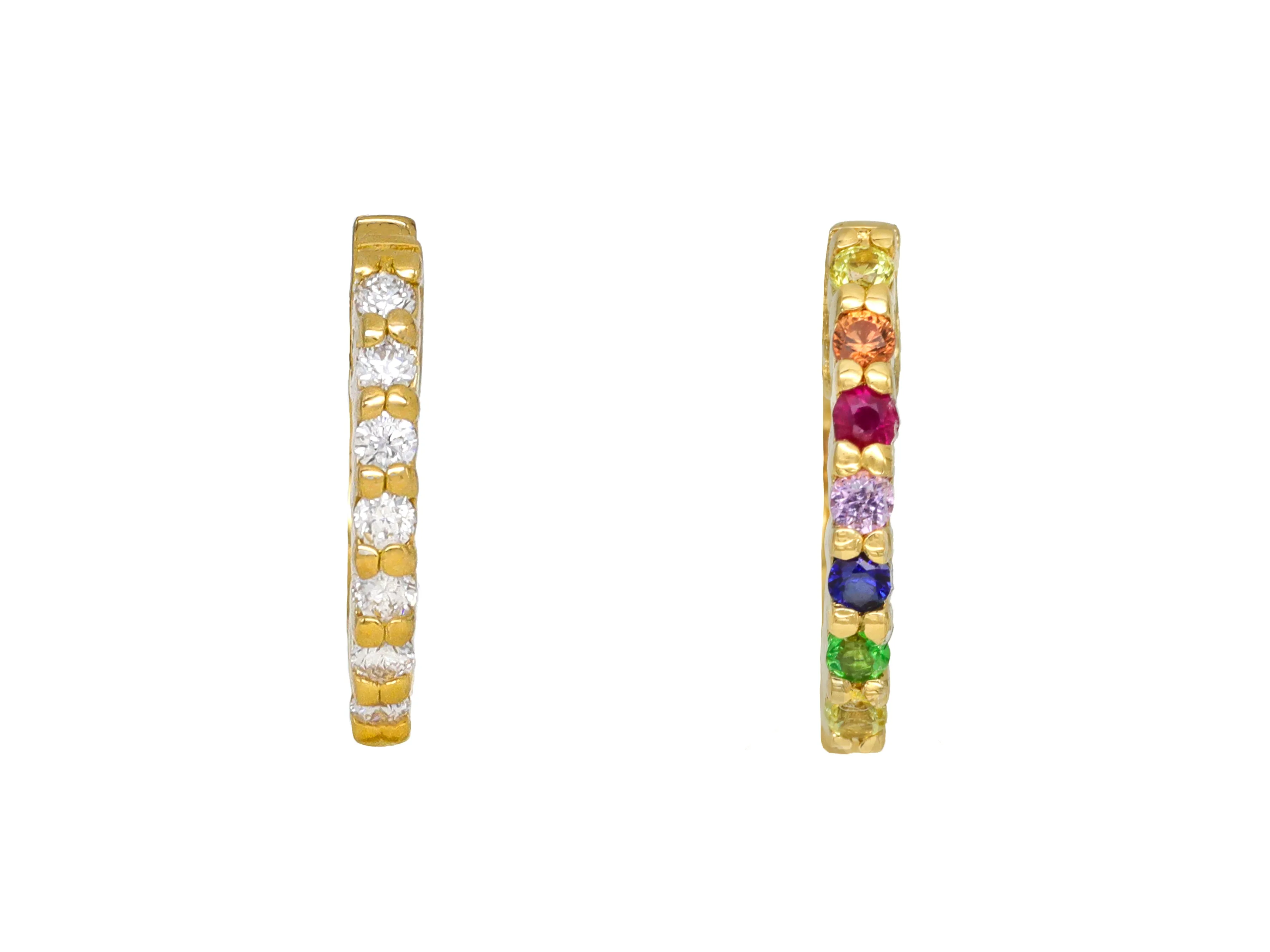 14k Yellow Gold Small Reversible Diamond/Multi Gemstone Huggie Earrings
