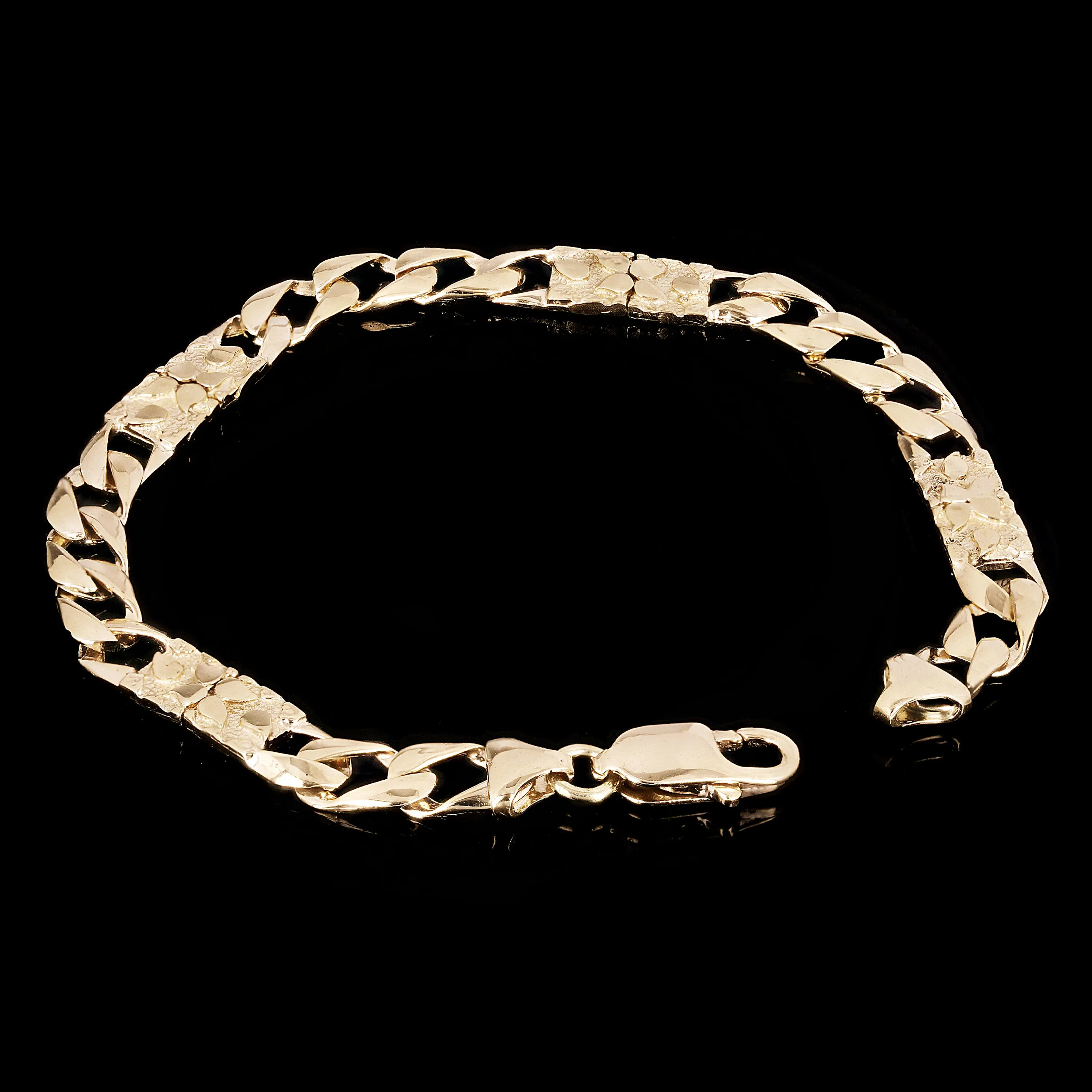 14k Yellow Gold Solid Cuban & Nugget Link Chain Bracelet 7" 6.5mm 12 grams