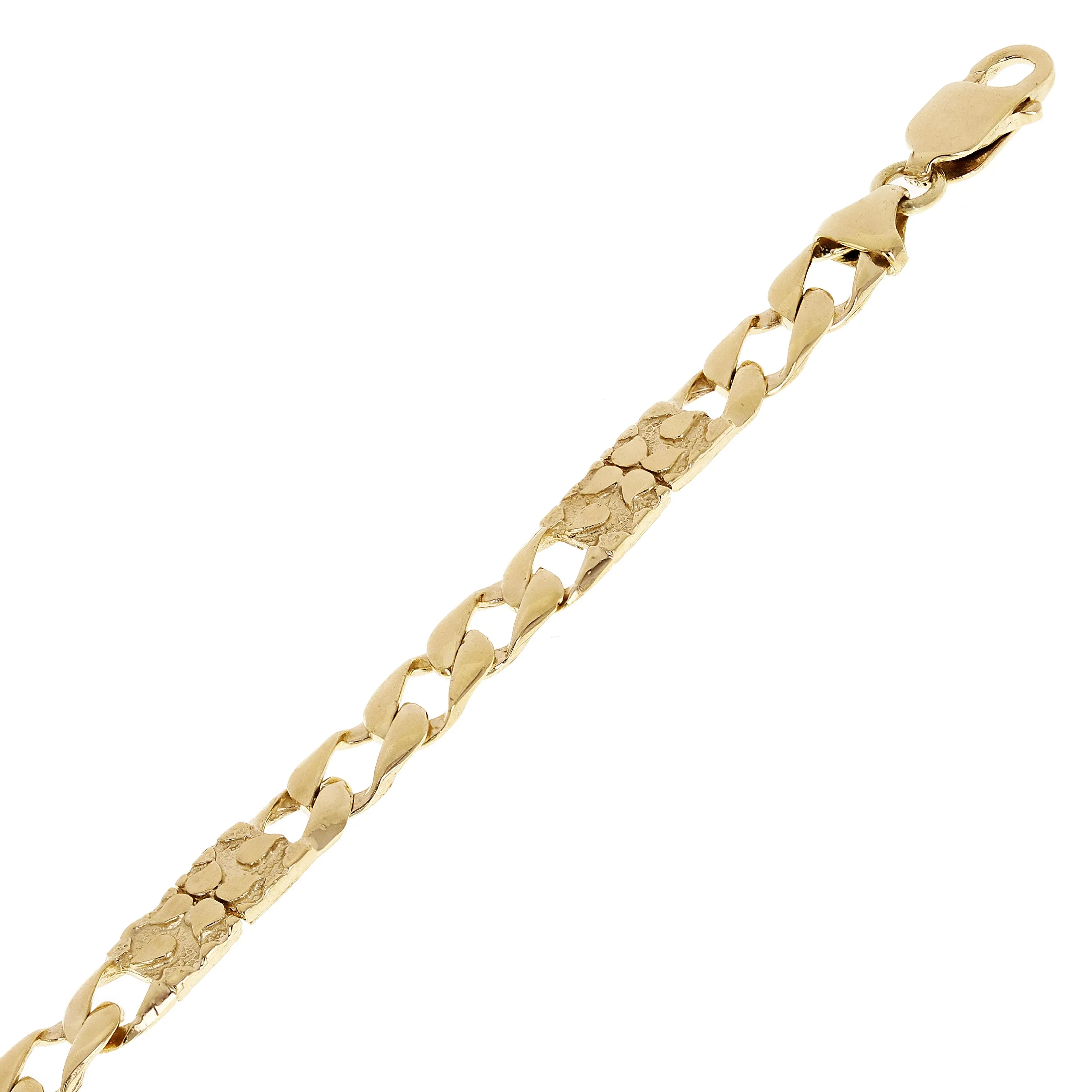 14k Yellow Gold Solid Cuban & Nugget Link Chain Bracelet 7" 6.5mm 12 grams