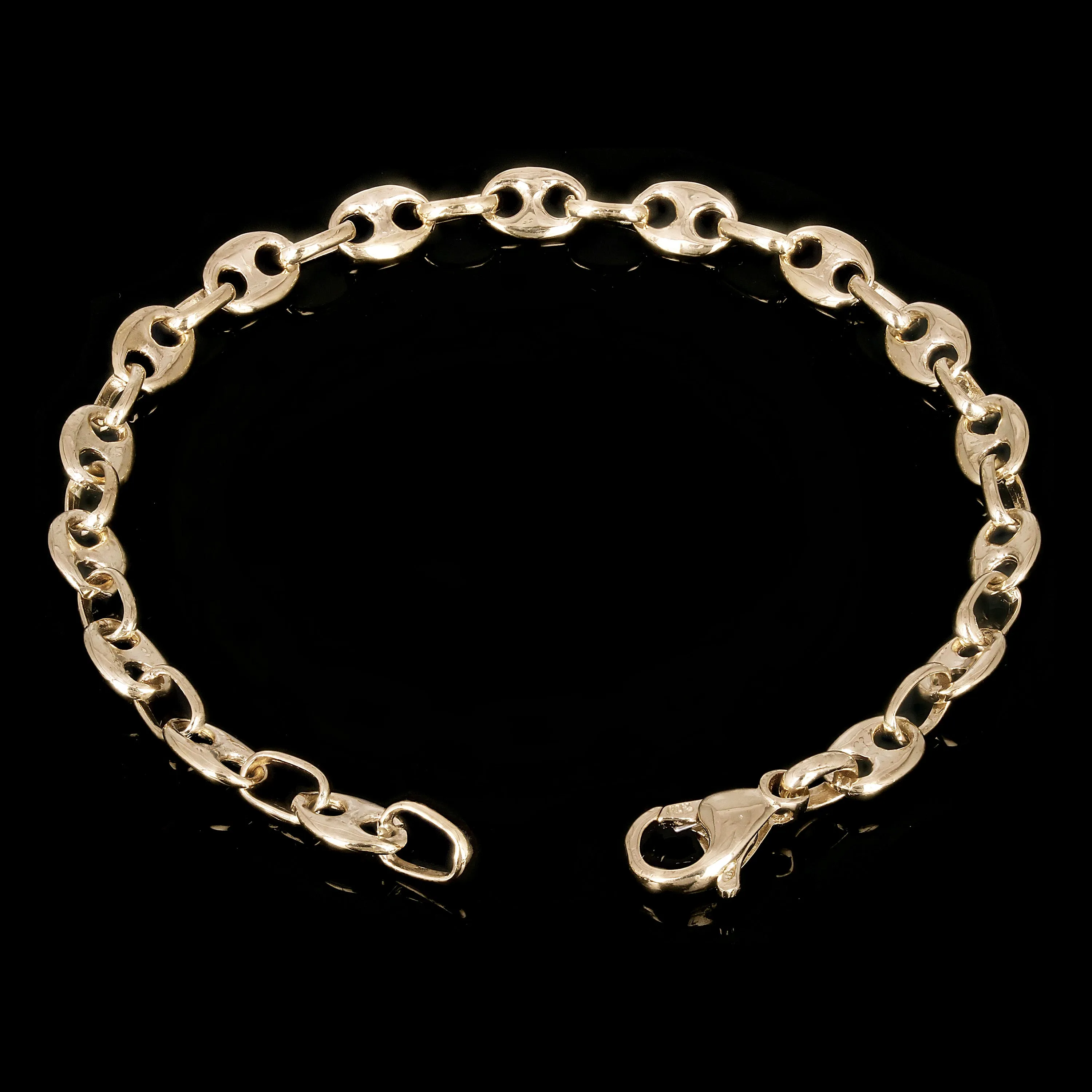 14k Yellow Gold Solid  Mariner Anchor Link Chain Bracelet 7" - 9" 6.4mm