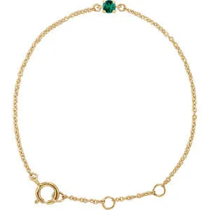 14K Yellow Imitation Emerald Youth Birthstone 4 1/2-5 1/2" Bracelet