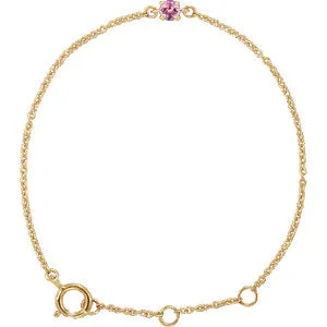 14K Yellow Imitation Pink Tourmaline Youth Birthstone 4 1/2-5 1/2" Bracelet