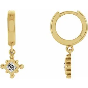 14K Yellow Natural White Sapphire Beaded Bezel-Set Hoop Earrings