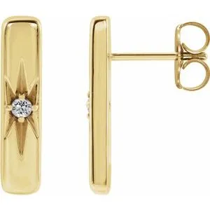14K Yellow Natural White Sapphire Starburst Bar Earrings