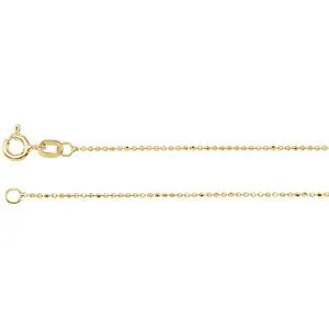 14K Yellow Solid Diamond-Cut Bead 7" Chain
