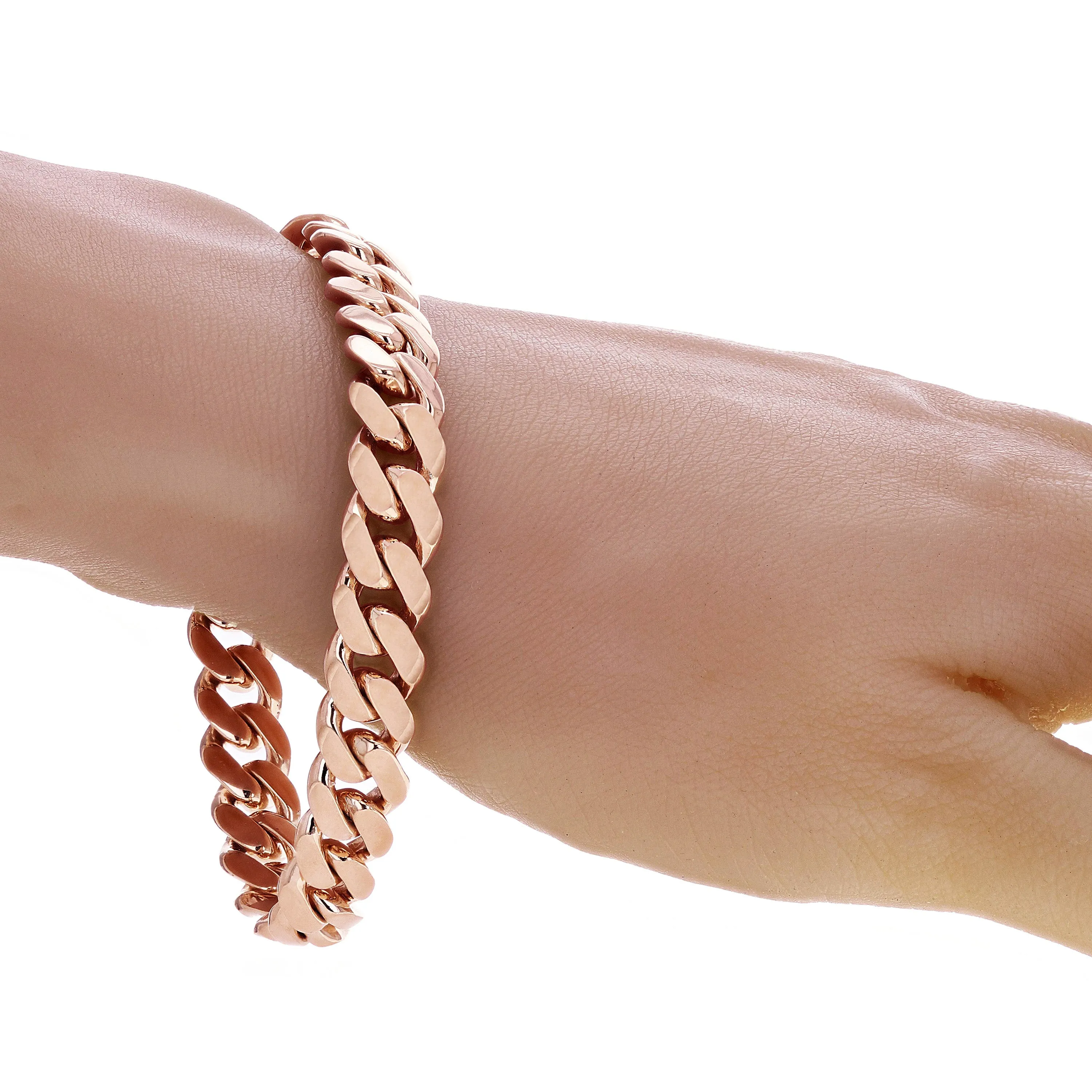 14k Yellow White or Rose Gold Solid Heavy Miami Cuban Chain Link Bracelet 10 mm 8", 8.5", 9" with Lobster Clasp