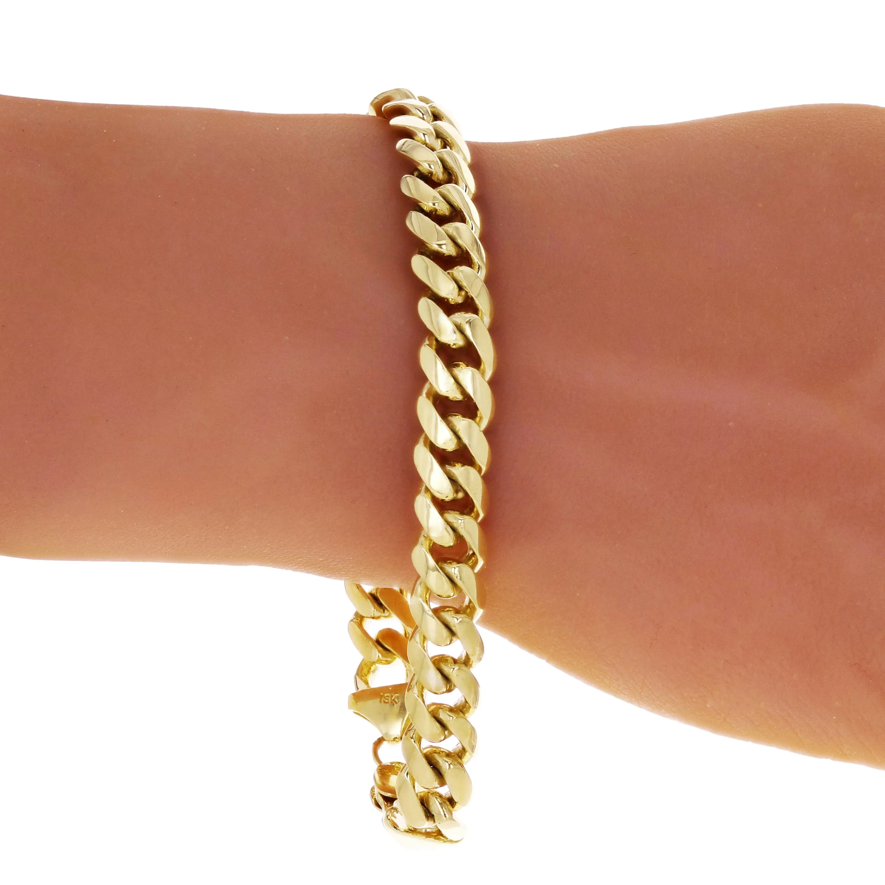 14k Yellow White or Rose Gold Solid Heavy Miami Cuban Chain Link Bracelet 10 mm 8", 8.5", 9" with Lobster Clasp