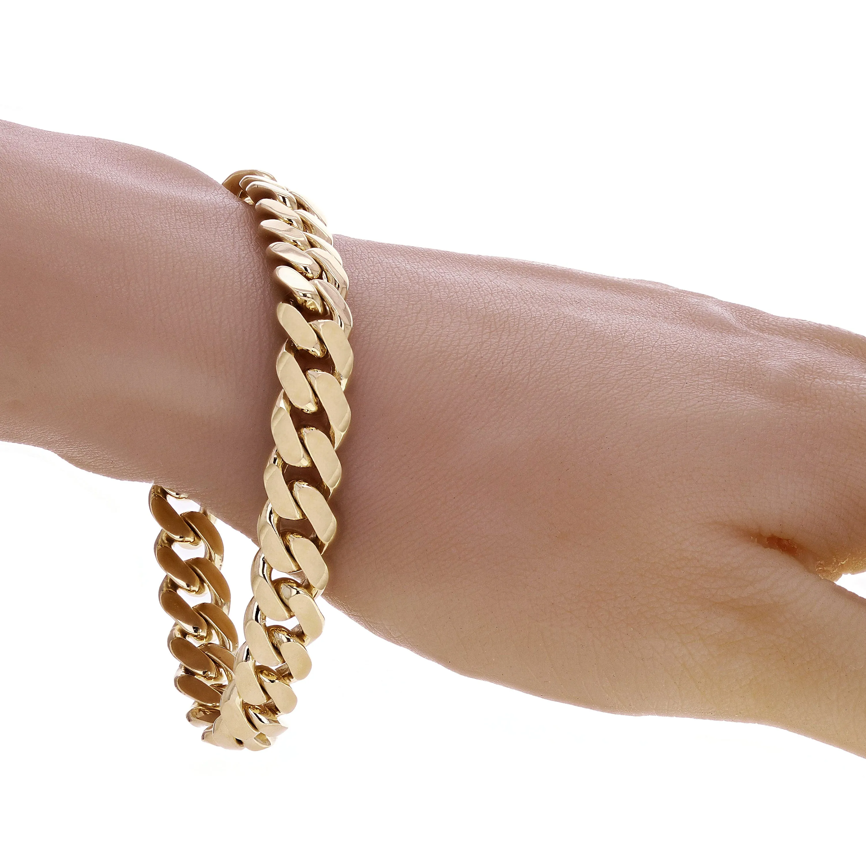 14k Yellow White or Rose Gold Solid Heavy Miami Cuban Chain Link Bracelet 10 mm 8", 8.5", 9" with Lobster Clasp