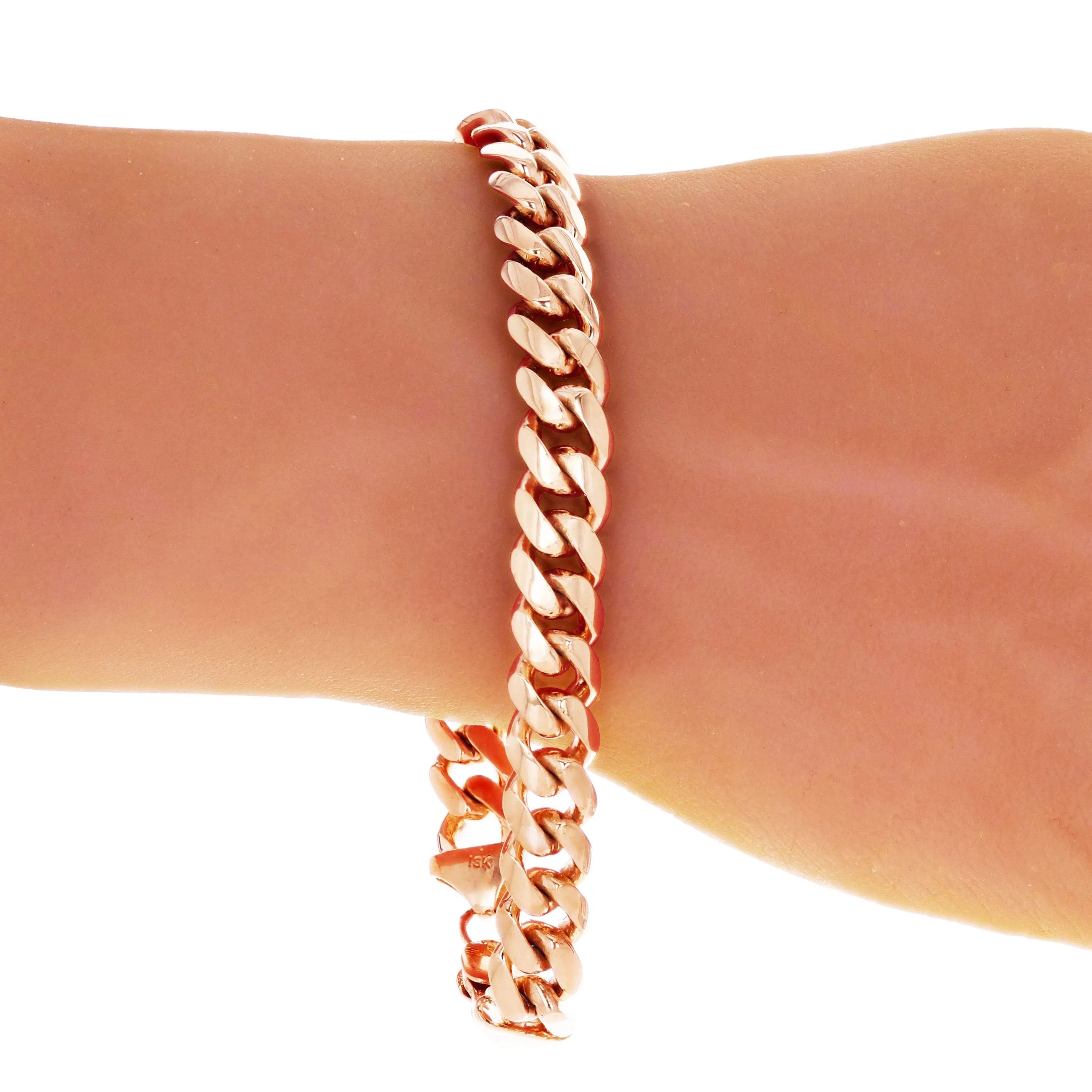 14k Yellow White or Rose Gold Solid Heavy Miami Cuban Chain Link Bracelet 10 mm 8", 8.5", 9" with Lobster Clasp