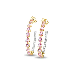 14KT Gold Diamond Pink Sapphire Hoop Earrings