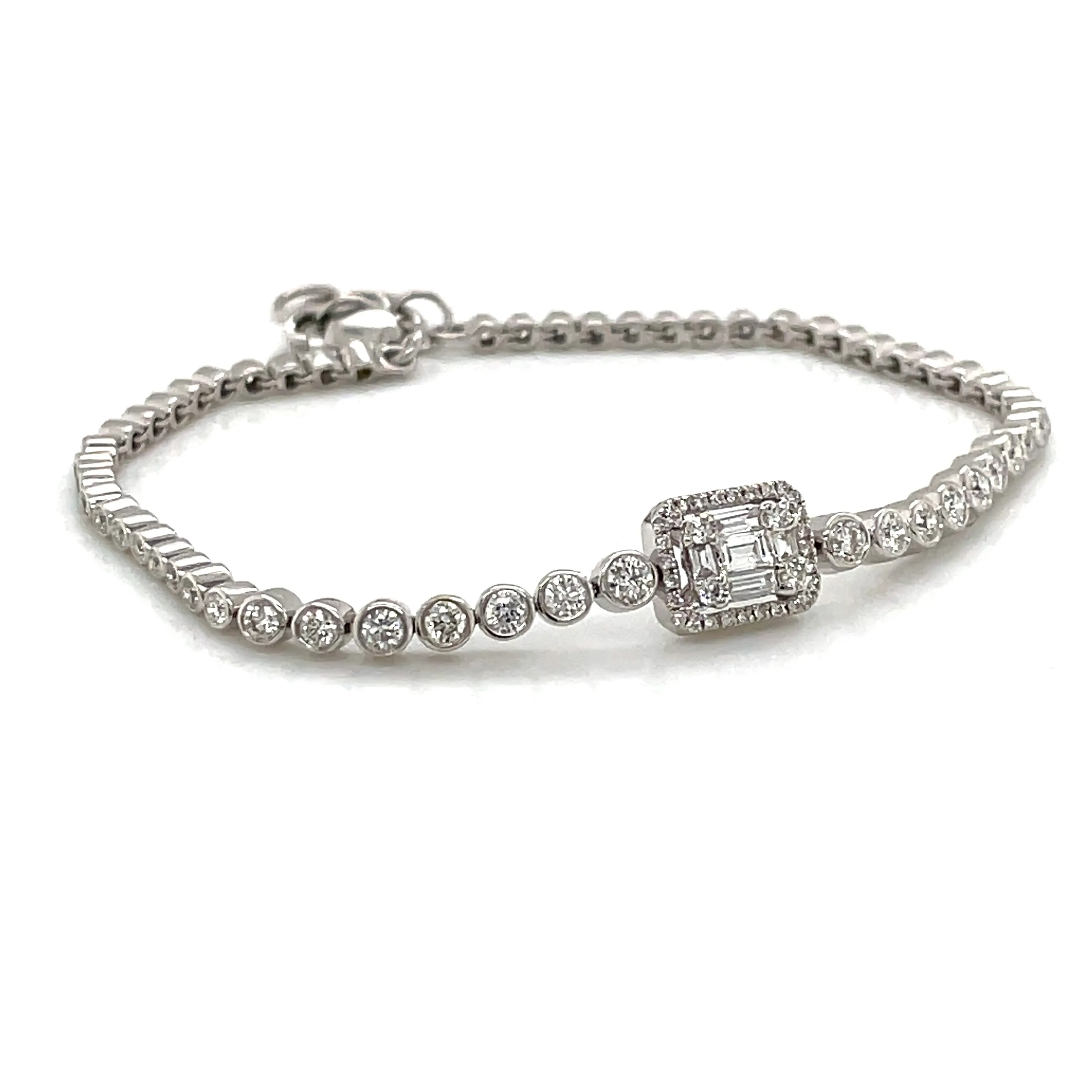 14KT White Gold Diamond Baguette with Bezel Set Diamonds Bracelet