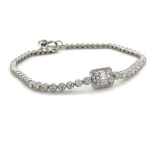 14KT White Gold Diamond Baguette with Bezel Set Diamonds Bracelet