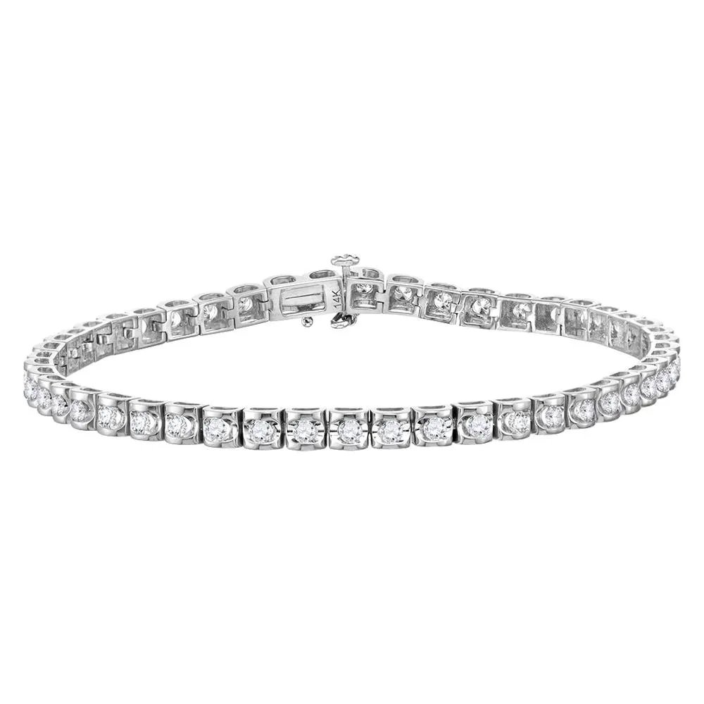 14kt White Gold Mens Round Diamond Solitaire Tennis Bracelet 10 Cttw