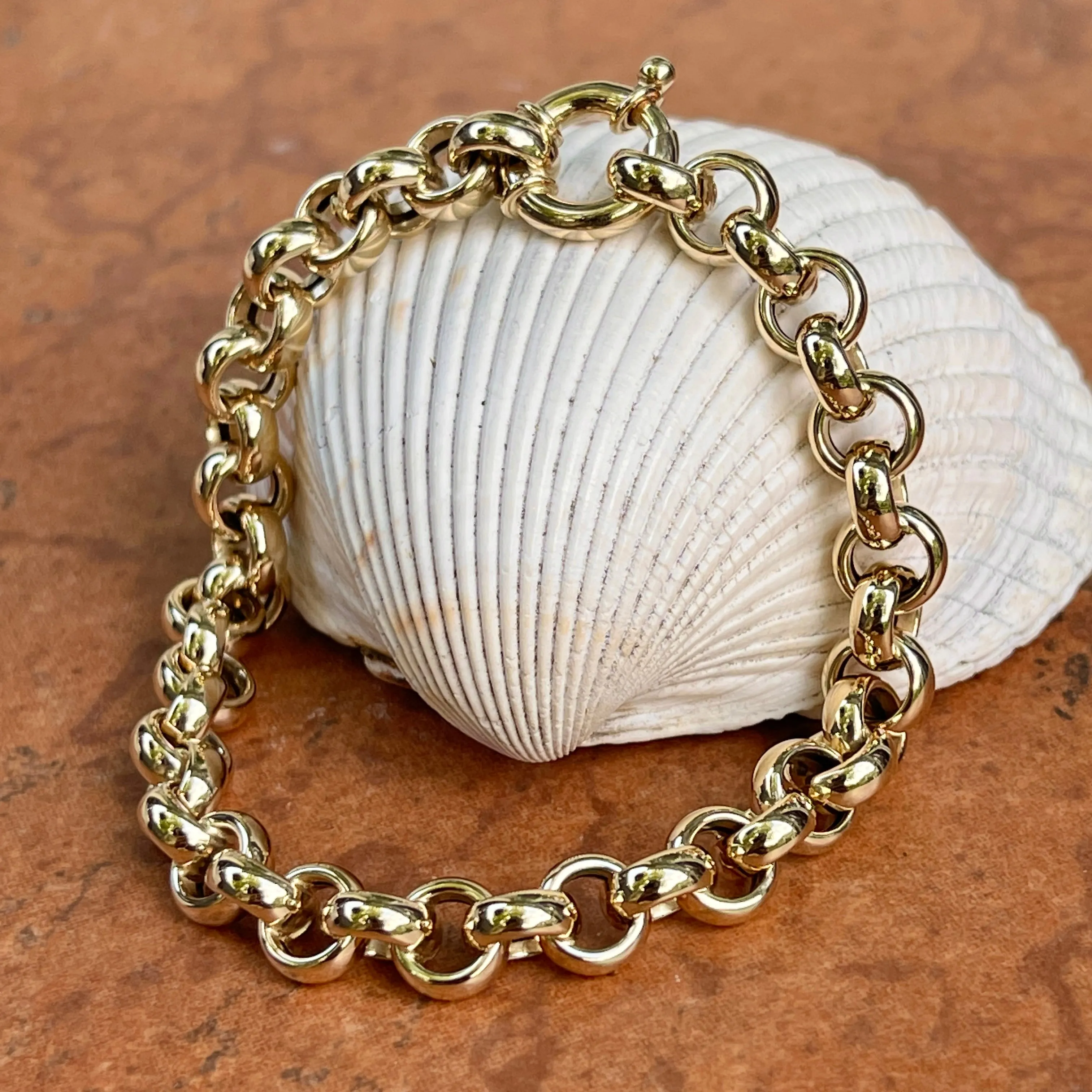 14KT Yellow Gold Rounded Rolo Chain Link Toggle Bracelet