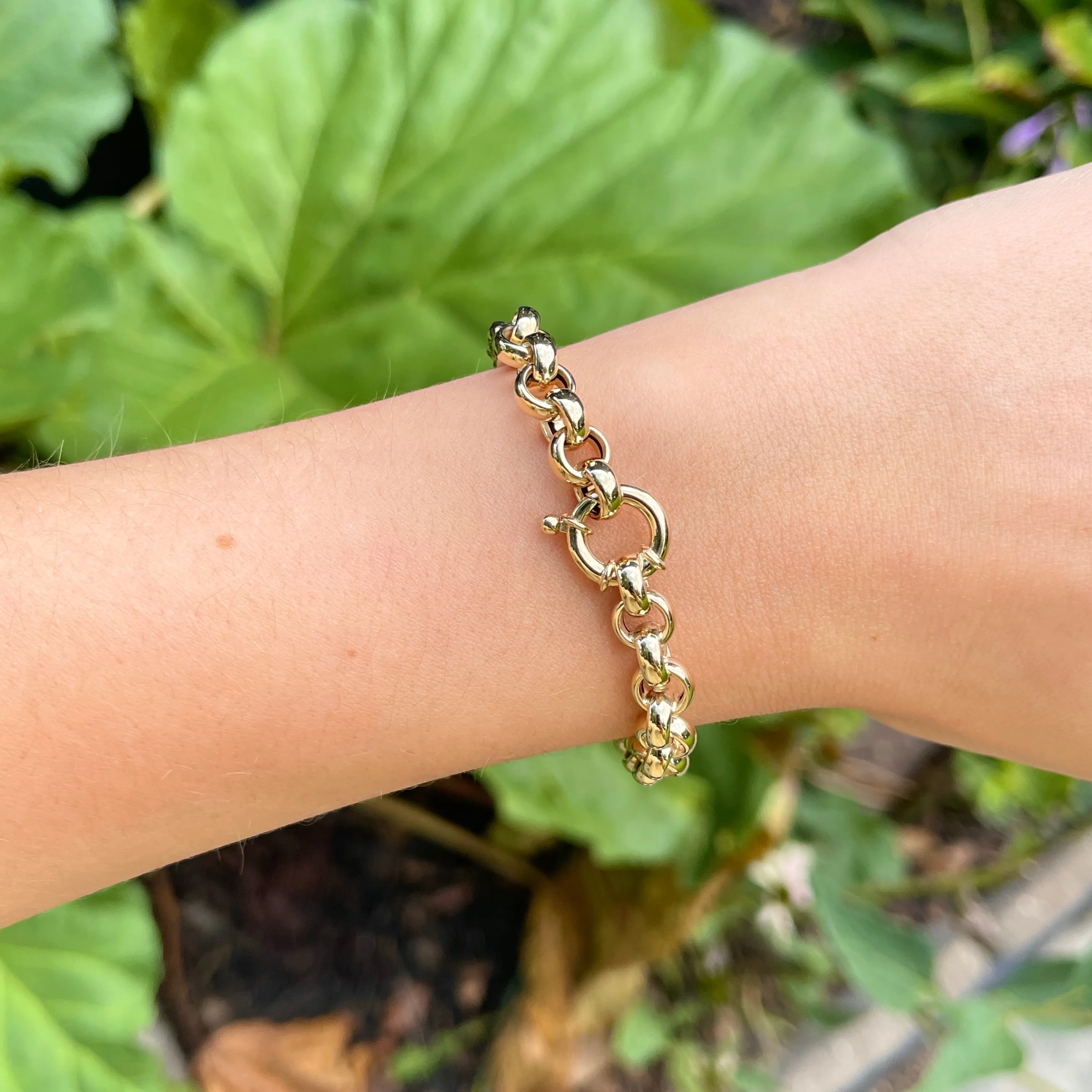 14KT Yellow Gold Rounded Rolo Chain Link Toggle Bracelet
