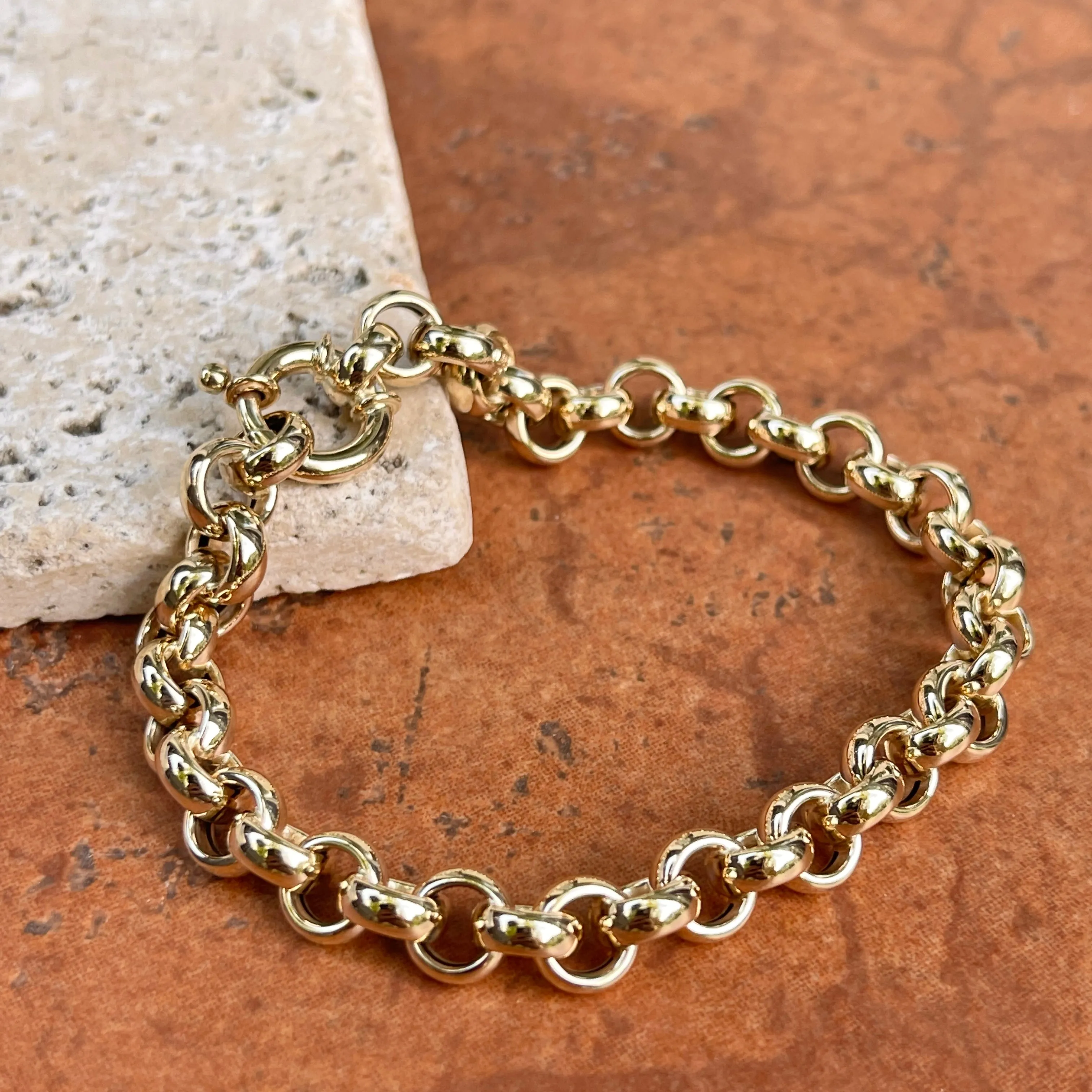 14KT Yellow Gold Rounded Rolo Chain Link Toggle Bracelet
