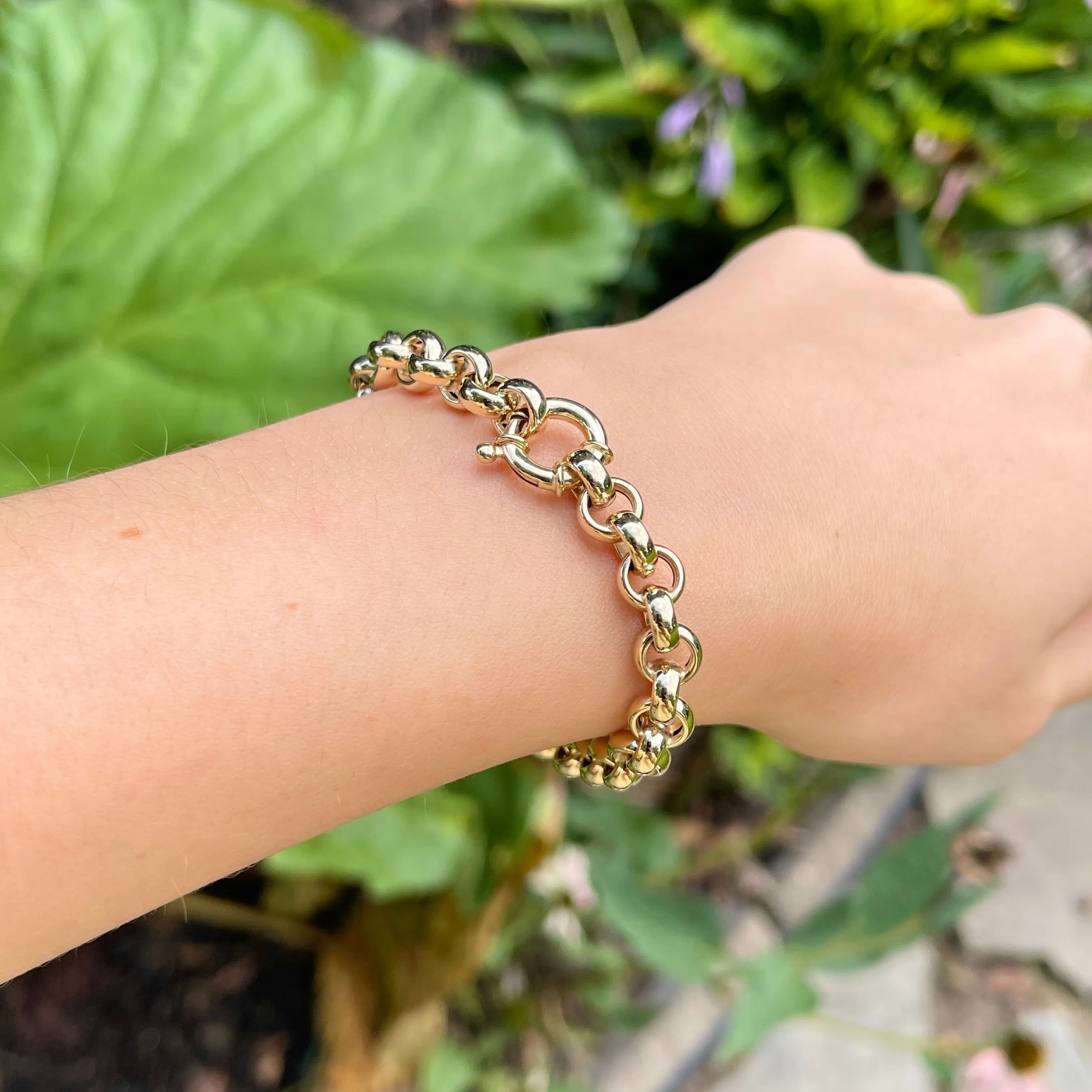 14KT Yellow Gold Rounded Rolo Chain Link Toggle Bracelet