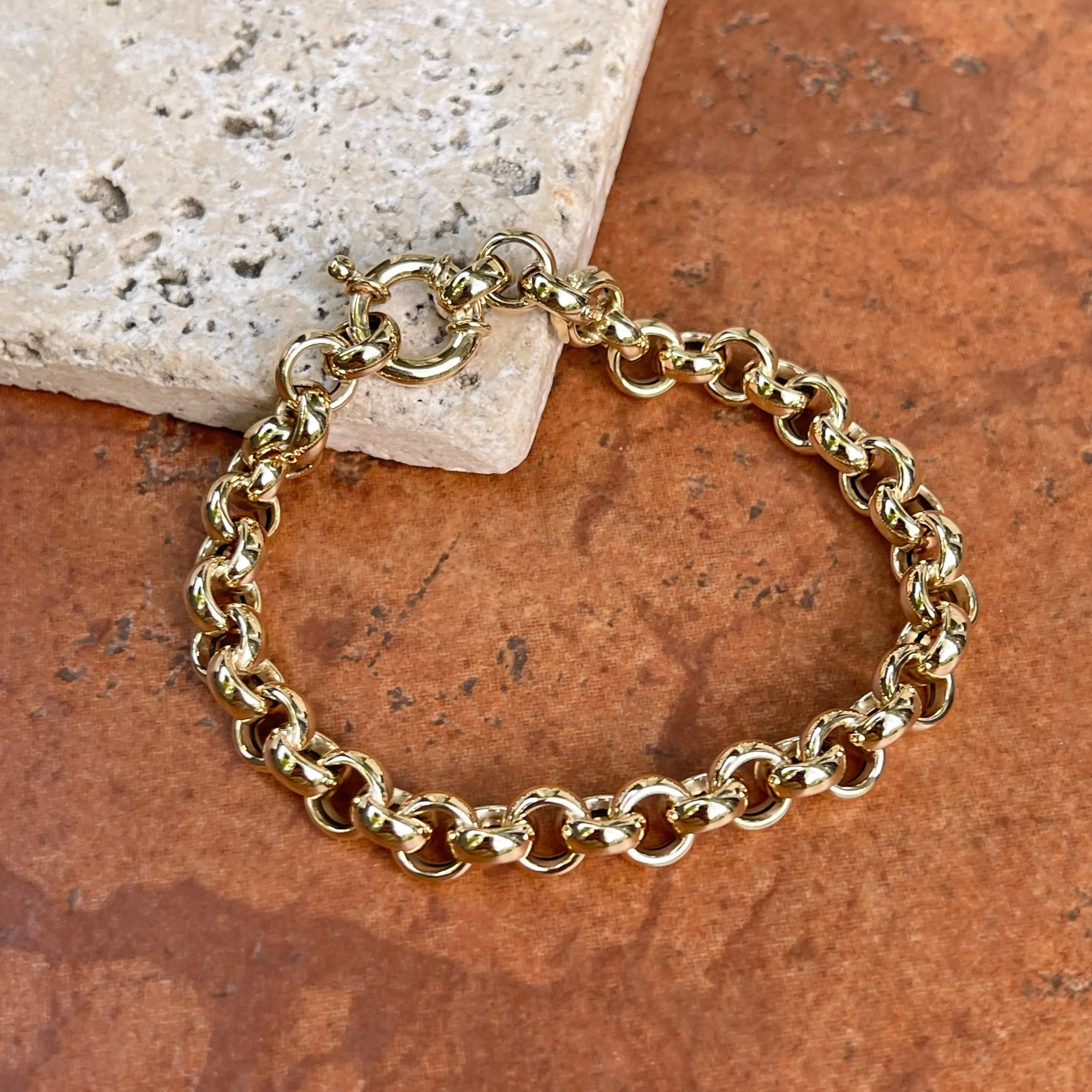 14KT Yellow Gold Rounded Rolo Chain Link Toggle Bracelet