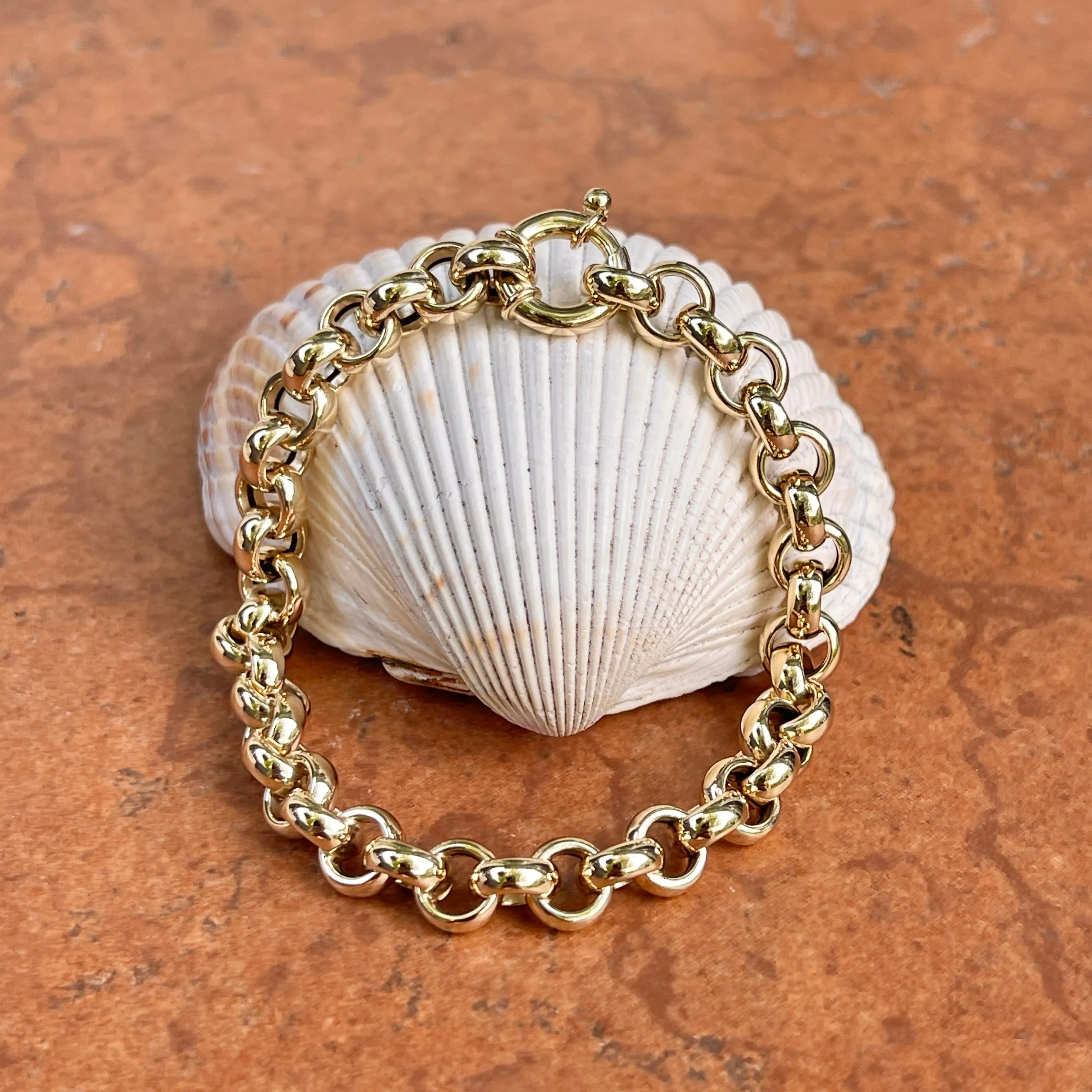 14KT Yellow Gold Rounded Rolo Chain Link Toggle Bracelet