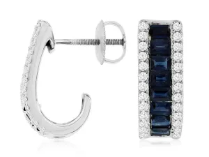 14kw Diamond Sapphire Hoop Earrings