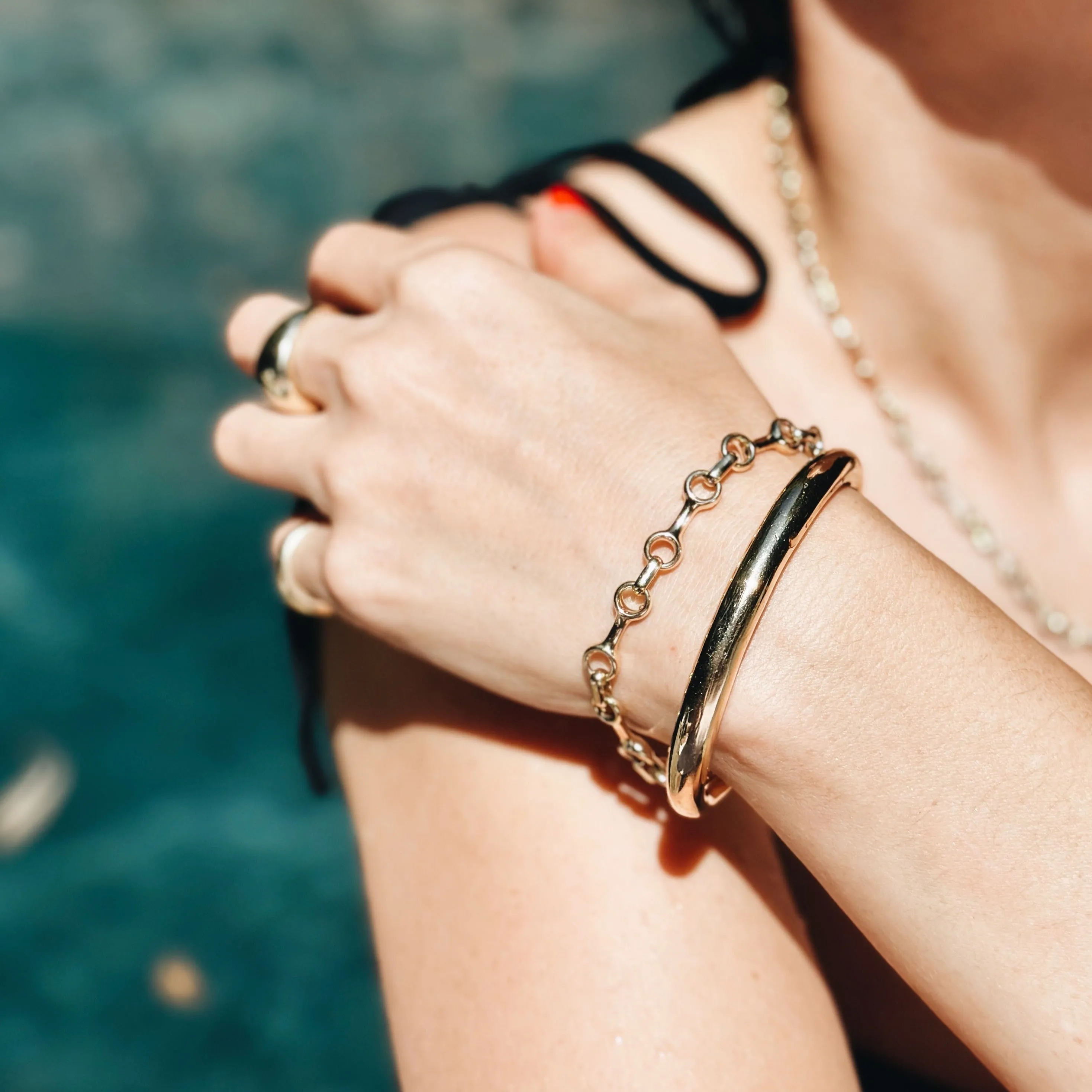 15 MM Double Beam Chain Bracelet with Tusk Clasp