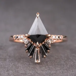 1.57 Carat Black Kite Diamond Engagement Ring, Ombre Wren Setting, 14k Rose Gold
