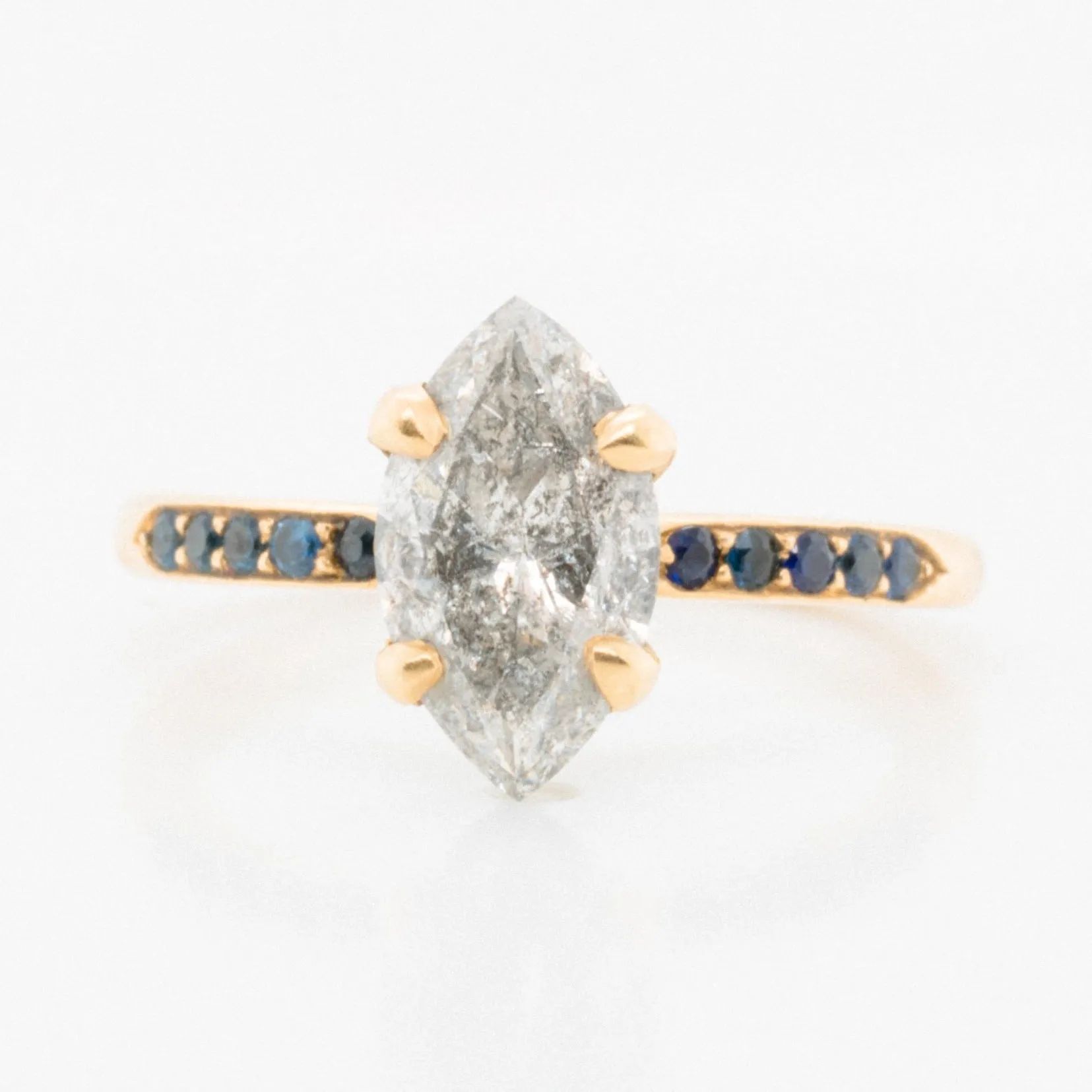 1.59 Carat Marquise Salt and Pepper Diamond Engagement Ring, 18k Yellow Gold