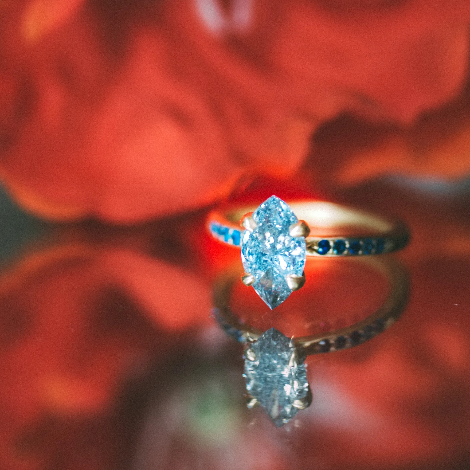 1.59 Carat Marquise Salt and Pepper Diamond Engagement Ring, 18k Yellow Gold