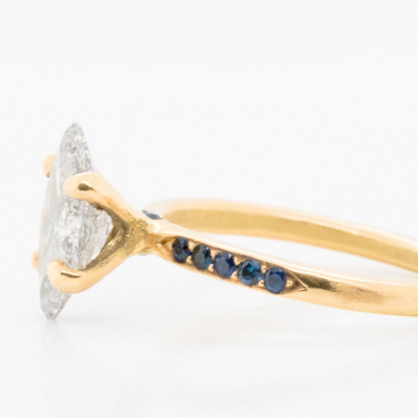 1.59 Carat Marquise Salt and Pepper Diamond Engagement Ring, 18k Yellow Gold