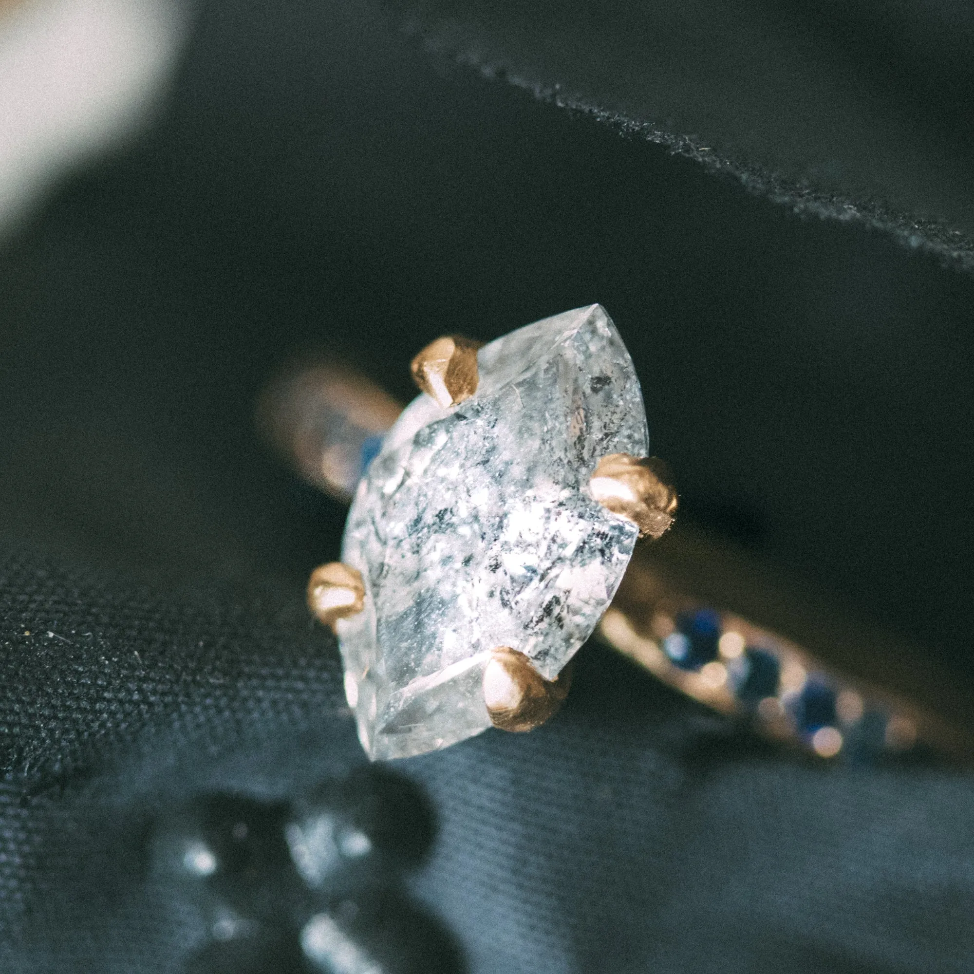 1.59 Carat Marquise Salt and Pepper Diamond Engagement Ring, 18k Yellow Gold
