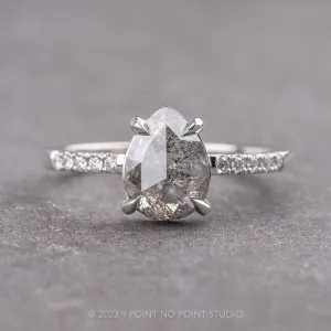 1.61 Carat Salt and Pepper Pear Diamond Engagement Ring, Jules Setting, 14k White Gold