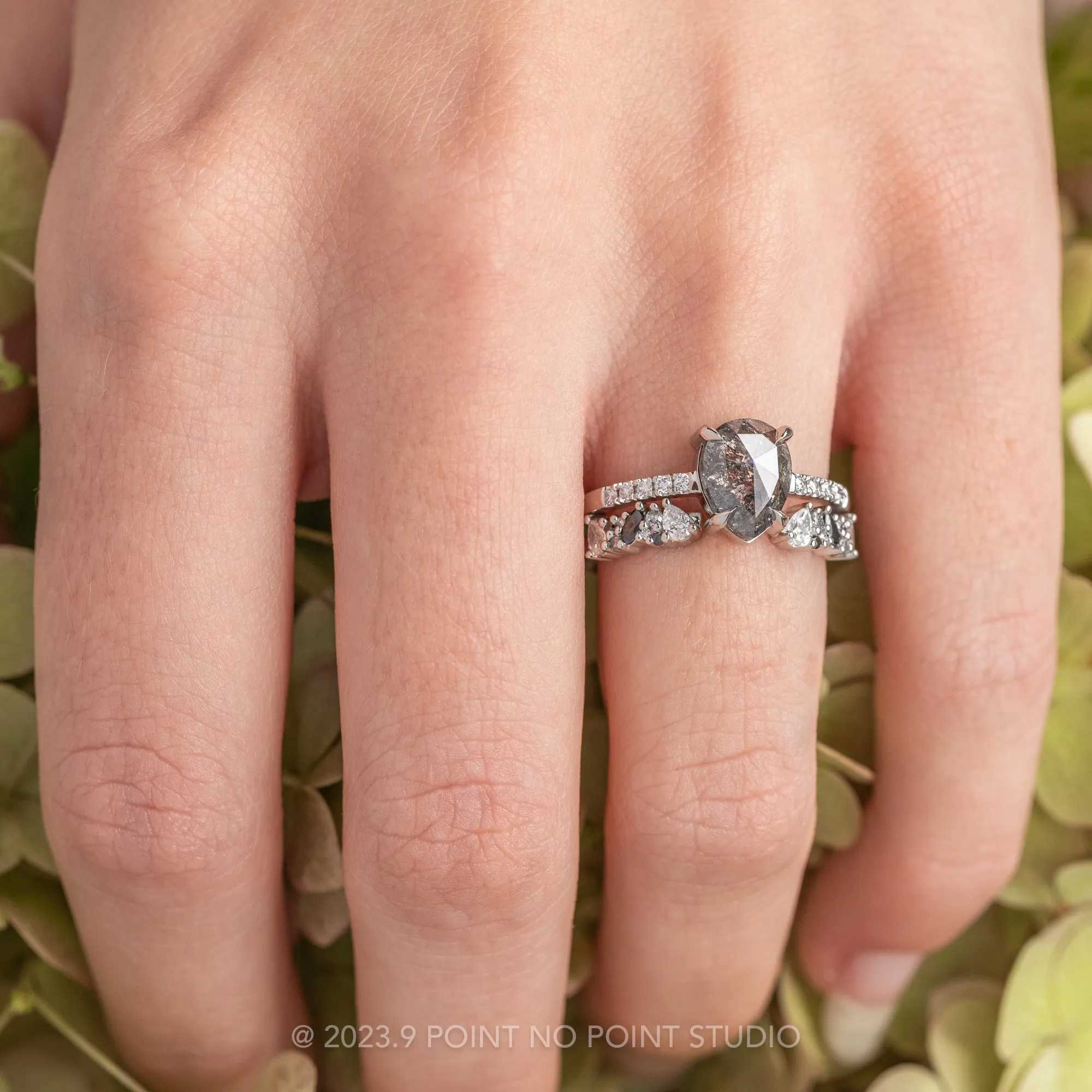 1.61 Carat Salt and Pepper Pear Diamond Engagement Ring, Jules Setting, 14k White Gold