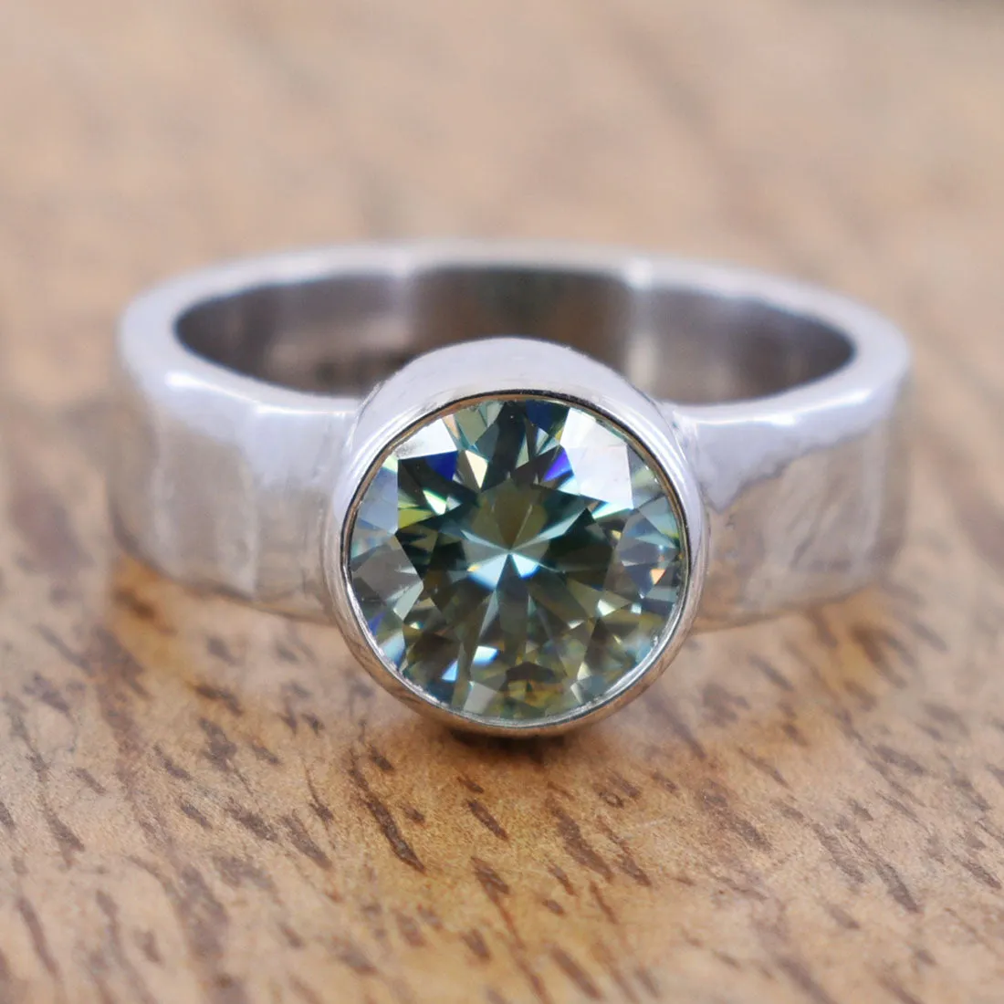 1.65 Ct AAA Certified Blue Diamond Solitaire Ring in Bezel Setting. Ideal Gift for Anniversary, Birthday