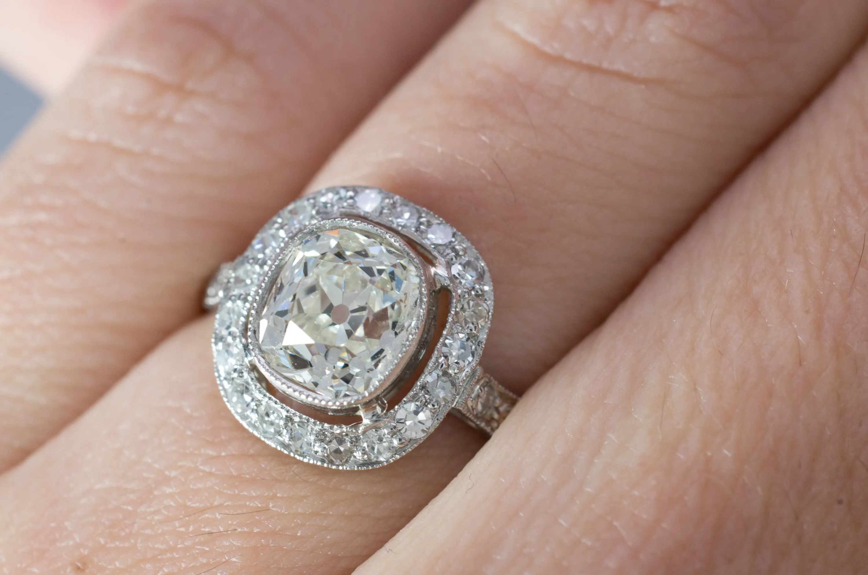 1.65CTW ANTIQUE CUSHION DIAMOND RING