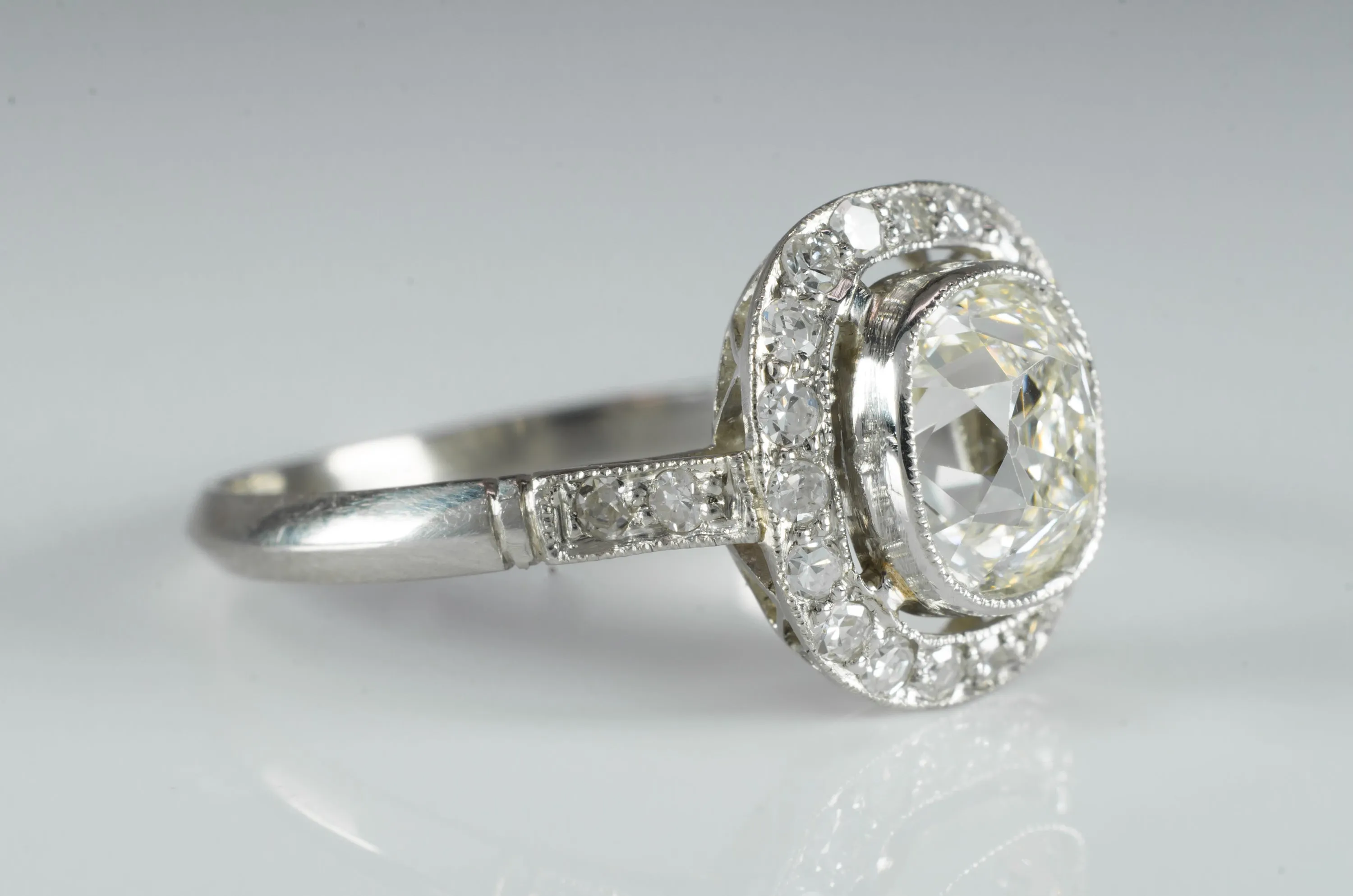 1.65CTW ANTIQUE CUSHION DIAMOND RING