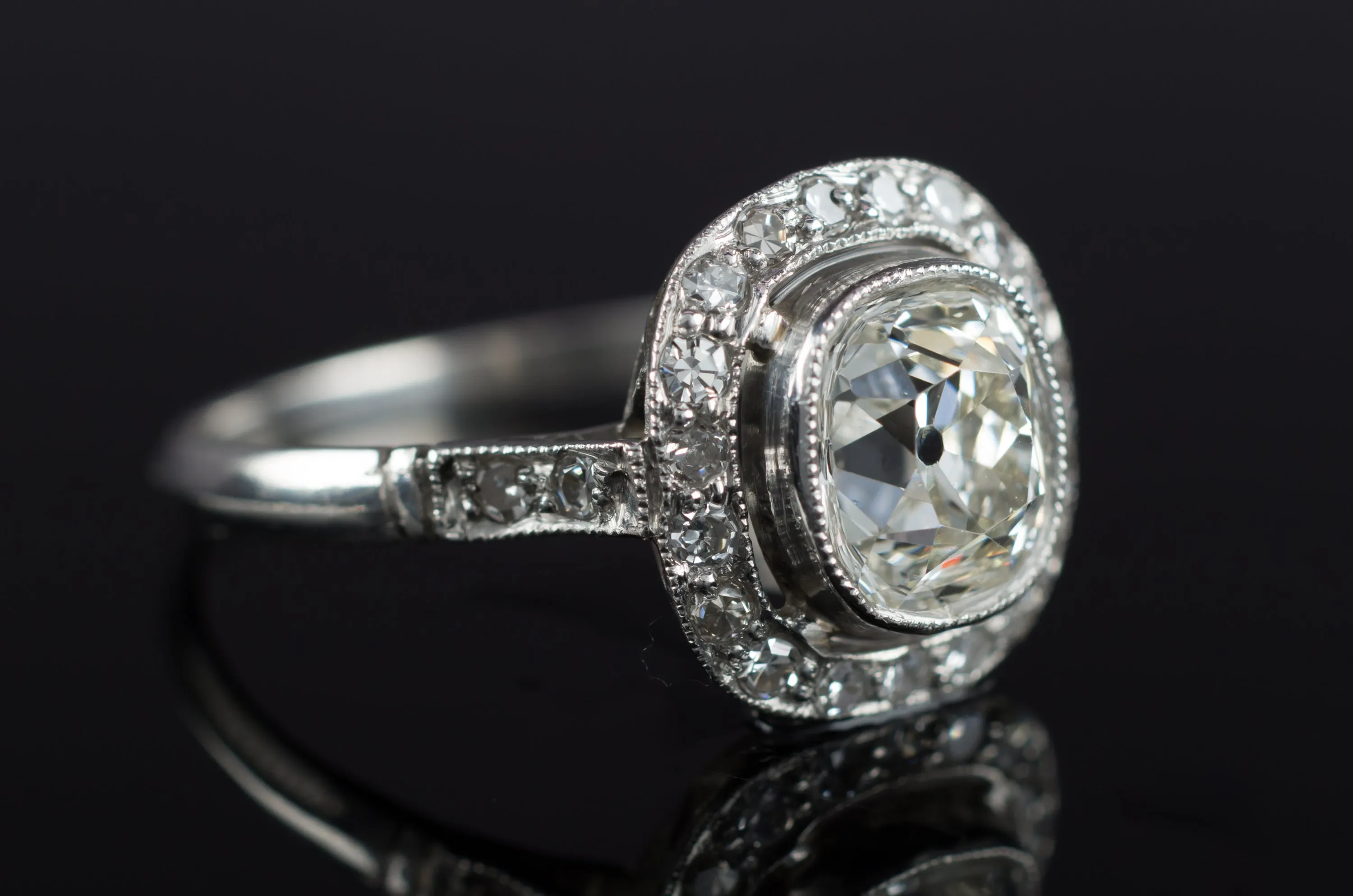 1.65CTW ANTIQUE CUSHION DIAMOND RING