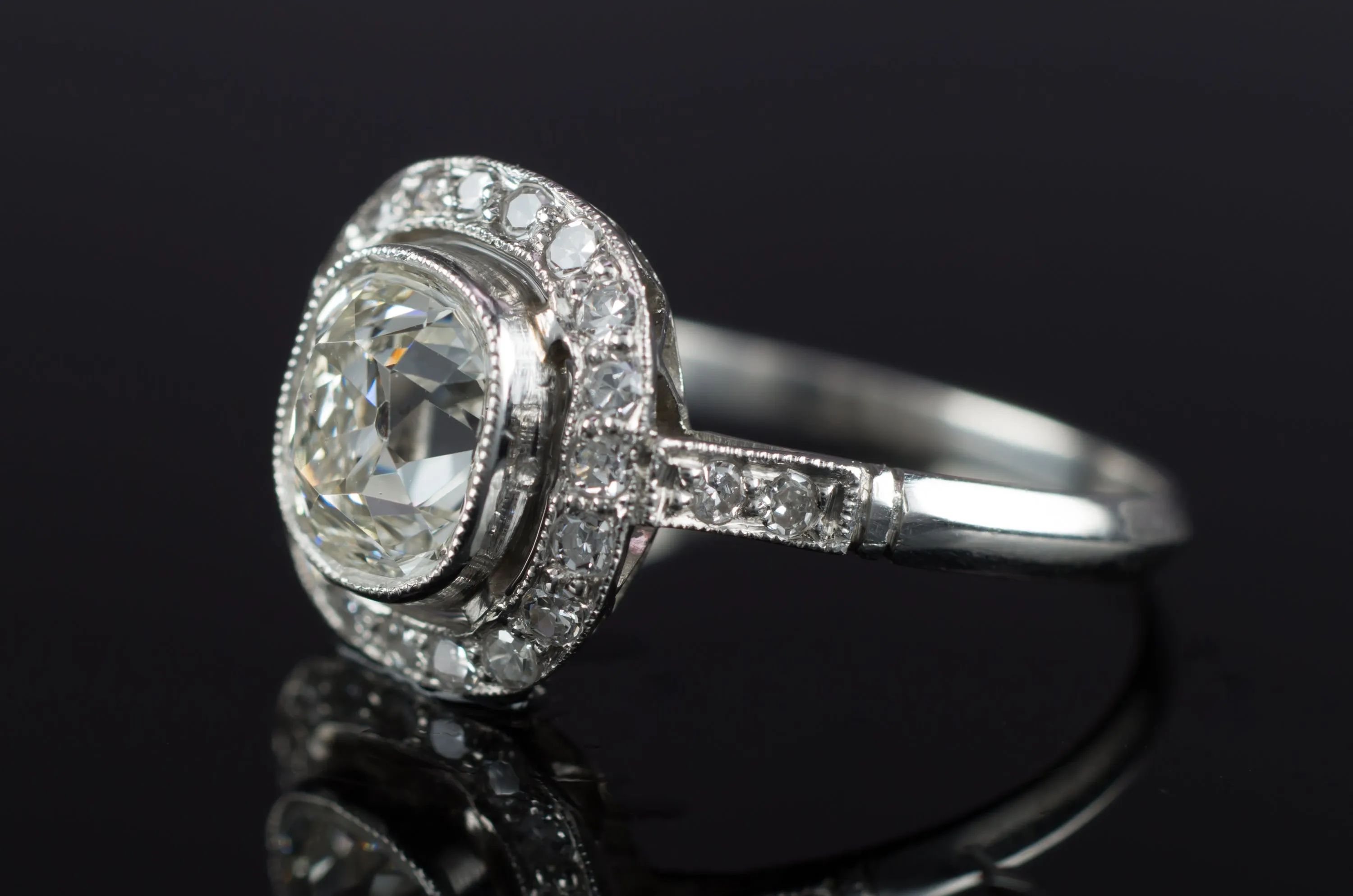 1.65CTW ANTIQUE CUSHION DIAMOND RING