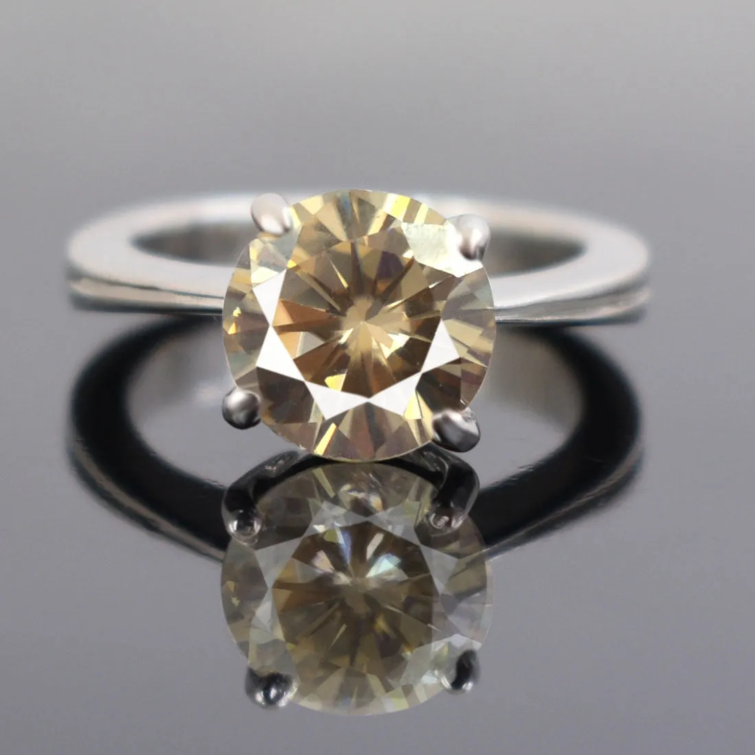 1.75 Ct Round Champagne Diamond Solitaire Ring, 100% Certified! Very Elegant & Great Brilliance