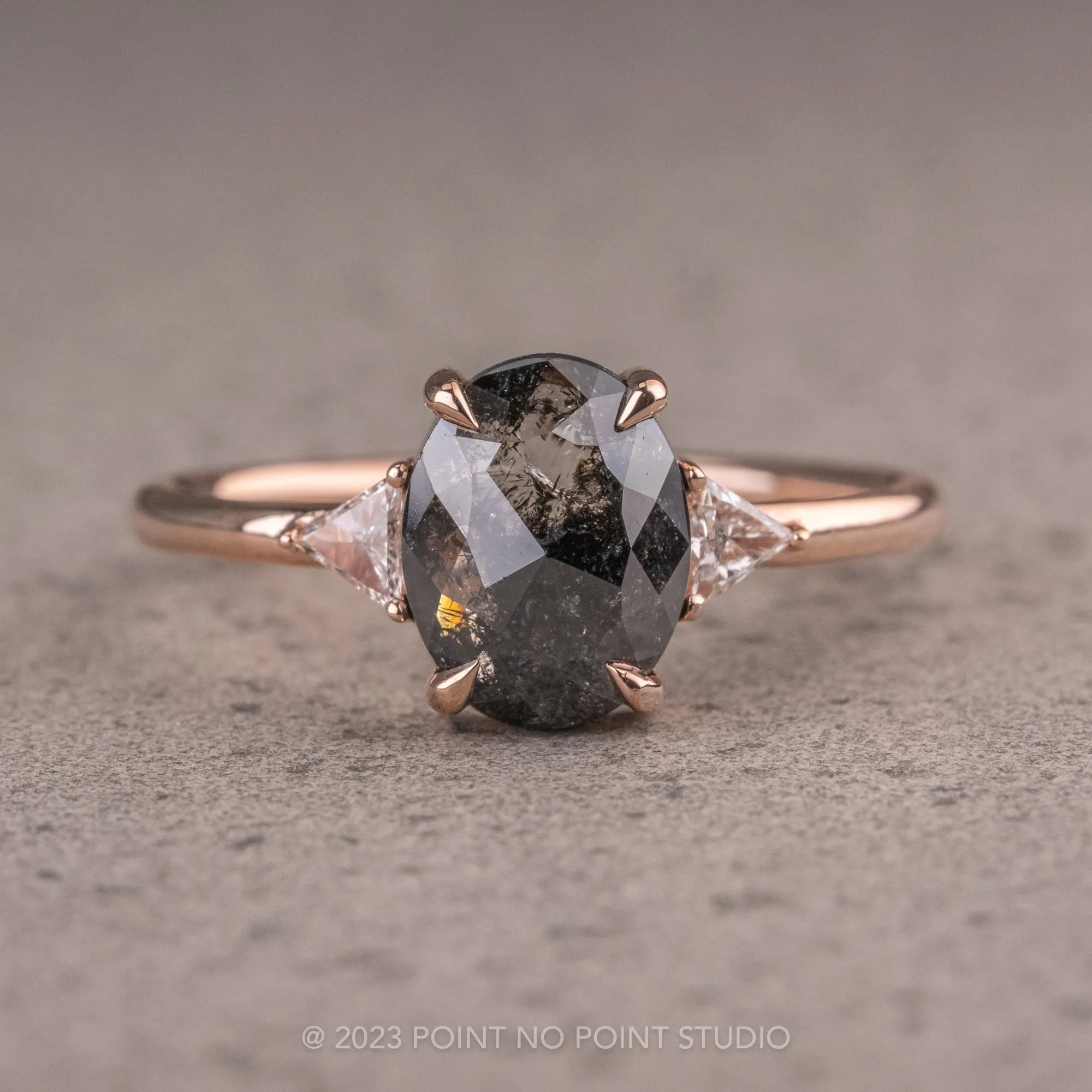 1.77 Carat Black Oval Diamond Engagement Ring, Zoe Setting, 14K Rose Gold