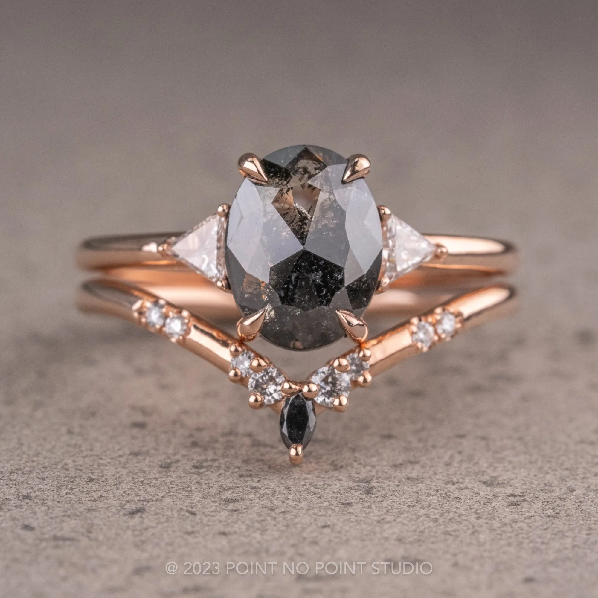 1.77 Carat Black Oval Diamond Engagement Ring, Zoe Setting, 14K Rose Gold