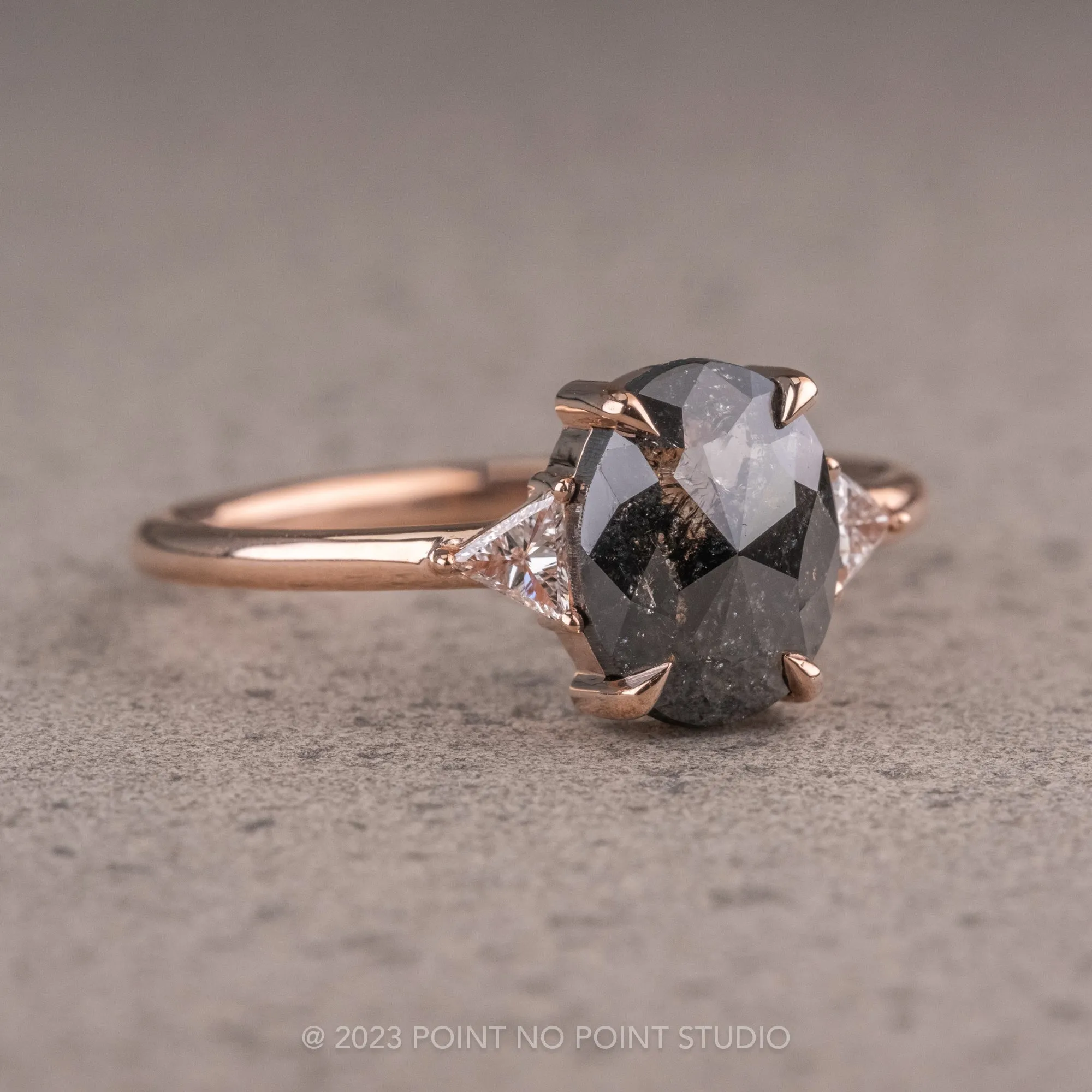 1.77 Carat Black Oval Diamond Engagement Ring, Zoe Setting, 14K Rose Gold
