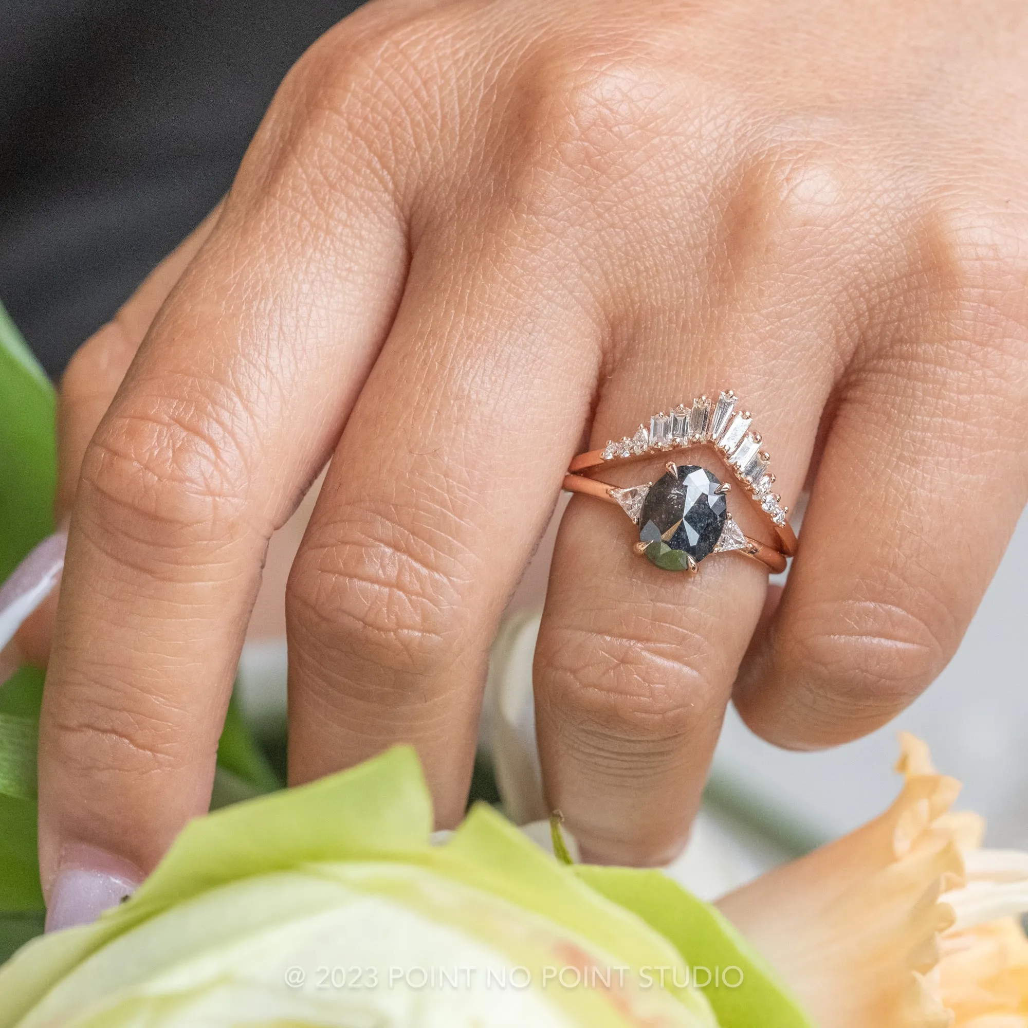 1.77 Carat Black Oval Diamond Engagement Ring, Zoe Setting, 14K Rose Gold