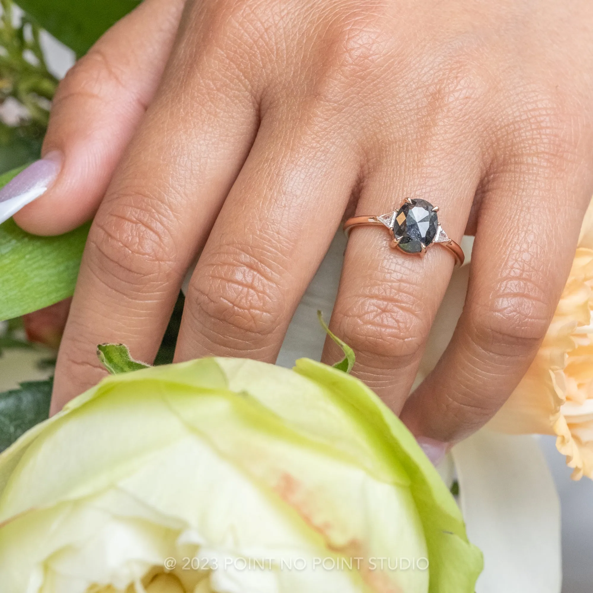 1.77 Carat Black Oval Diamond Engagement Ring, Zoe Setting, 14K Rose Gold