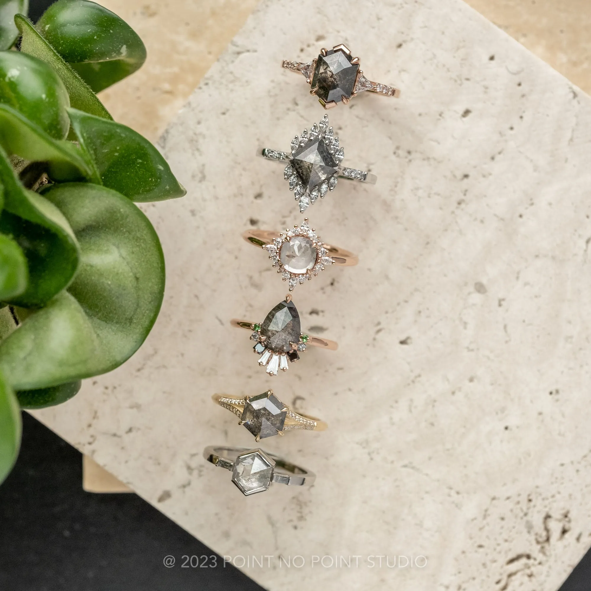 1.87 Carat Salt and Pepper Pear Diamond Engagement Ring, Ombre Wren Setting, 14K Rose Gold