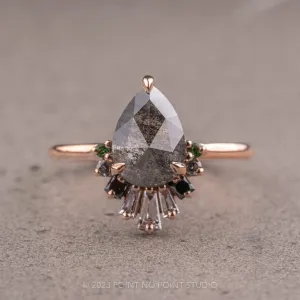 1.87 Carat Salt and Pepper Pear Diamond Engagement Ring, Ombre Wren Setting, 14K Rose Gold