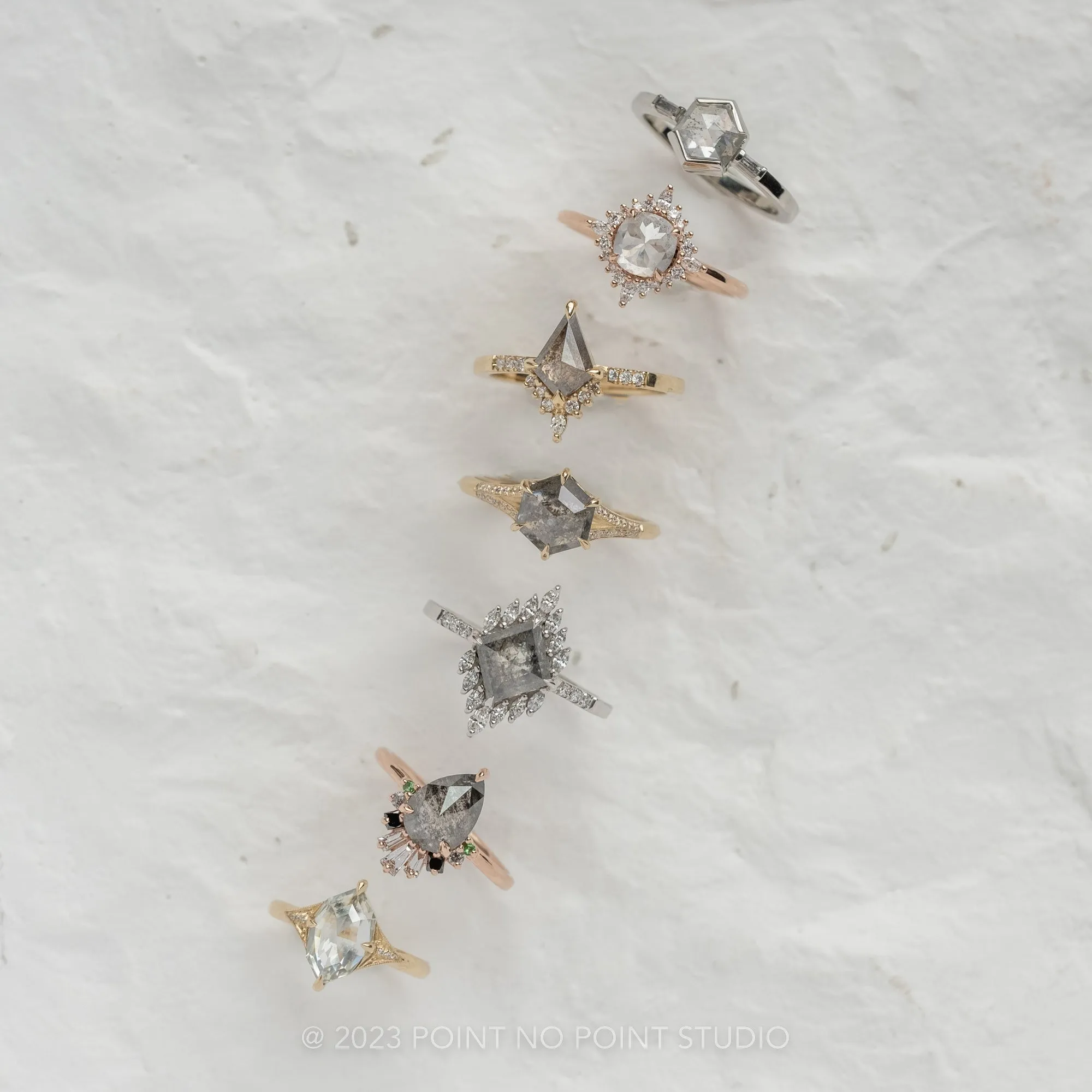 1.87 Carat Salt and Pepper Pear Diamond Engagement Ring, Ombre Wren Setting, 14K Rose Gold